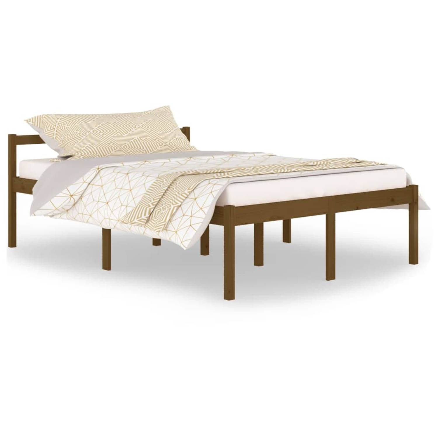 The Living Store Bedframe massief grenenhout honingbruin 140x200 cm - Bedframe - Bedframes - Bed - Bedbodem - Ledikant - Bed Frame - Massief Houten Bedframe - Slaapmeubel - Tweeper