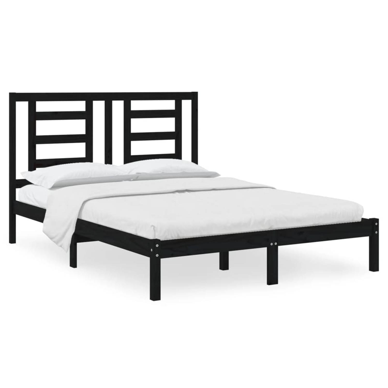 The Living Store Bedframe massief grenenhout zwart 140x190 cm - Bedframe - Bedframes - Bed - Bedbodem - Ledikant - Bed Frame - Massief Houten Bedframe - Slaapmeubel - Tweepersoonsb