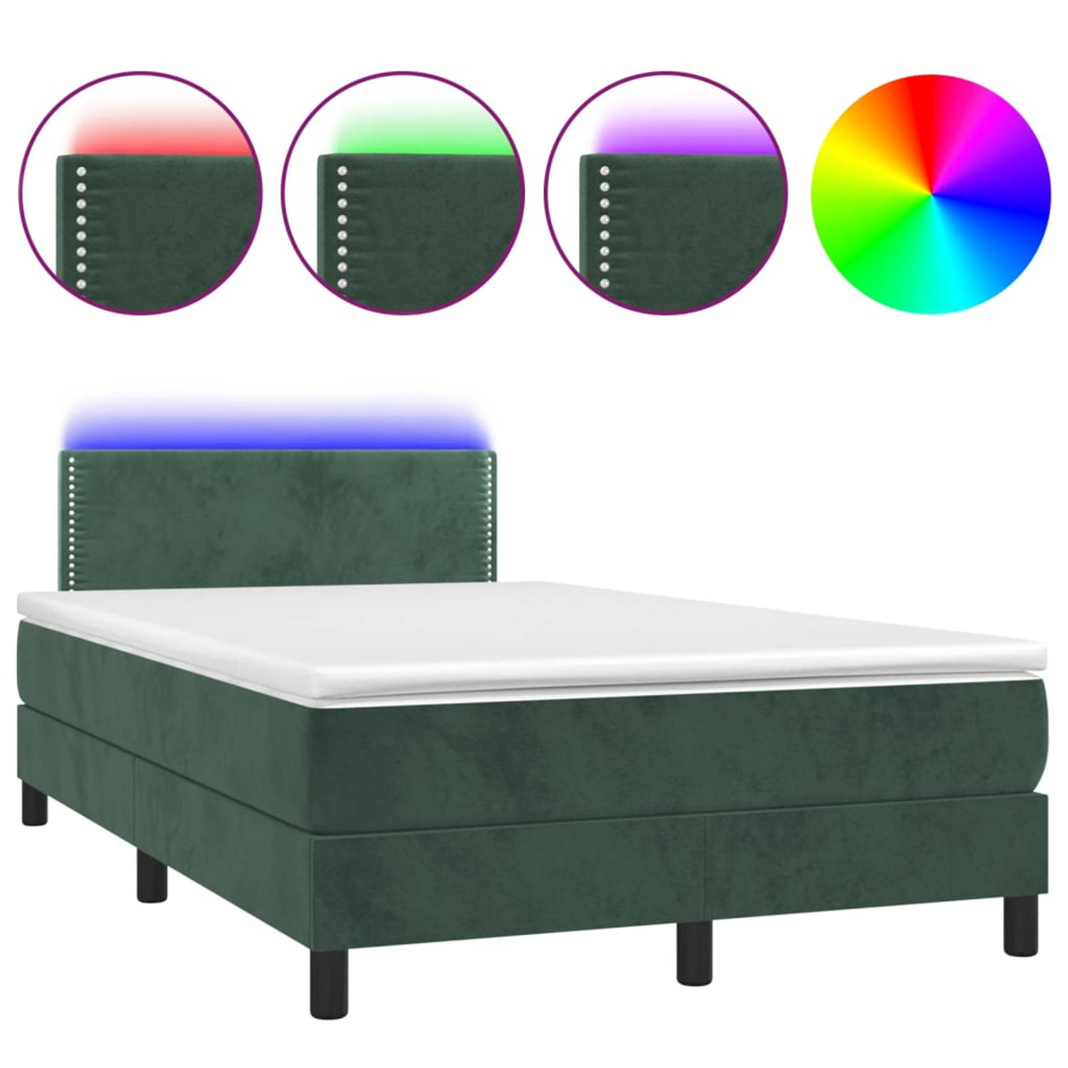 The Living Store Boxspring met matras en LED fluweel donkergroen 120x200 cm - Bed