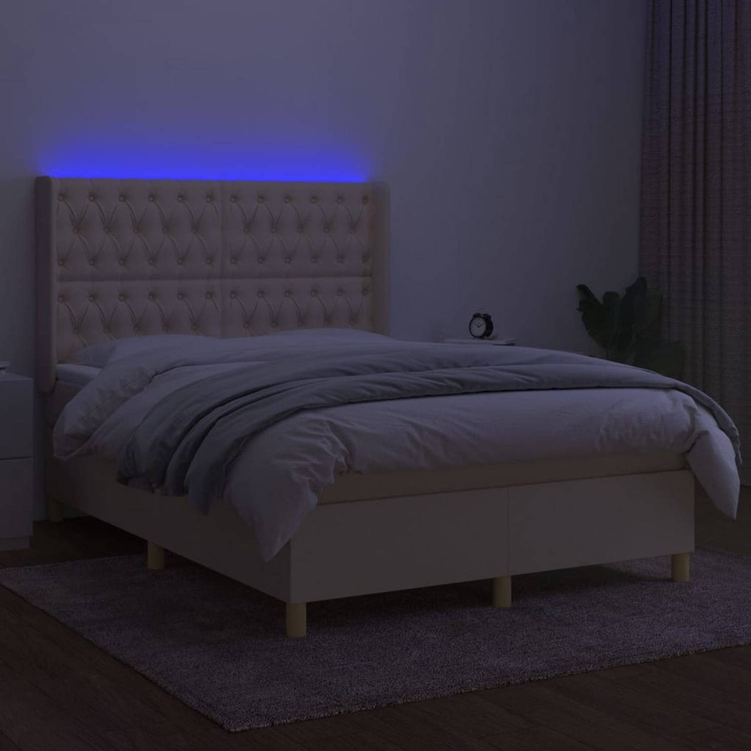 The Living Store Bed Banco - Boxspring - Crème - 193x147x118/128 cm - LED verlichting