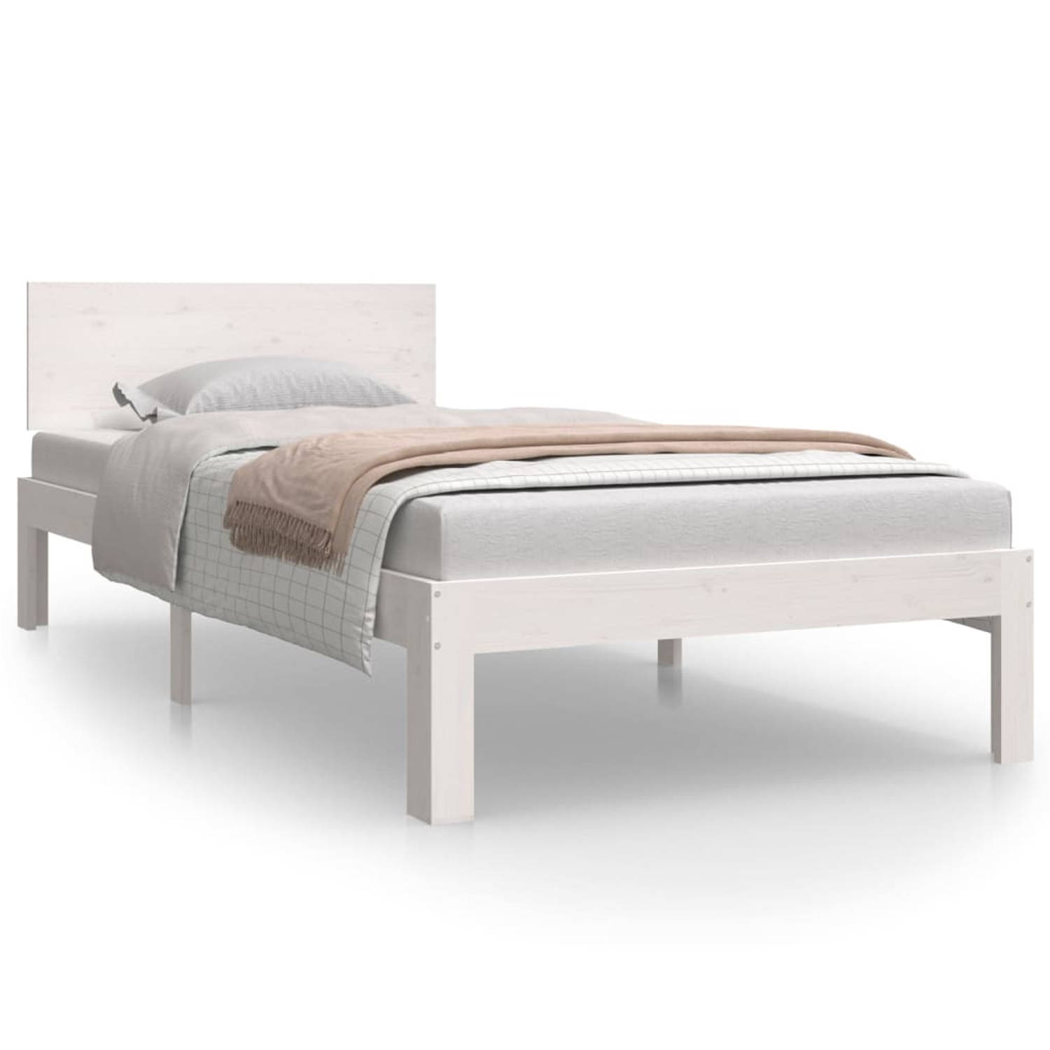 The Living Store Bedframe massief grenenhout wit 90x200 cm - Bedframe - Bedframes - Bed - Bedbodem - Ledikant - Bed Frame - Massief Houten Bedframe - Slaapmeubel - Eenpersoonsbed -