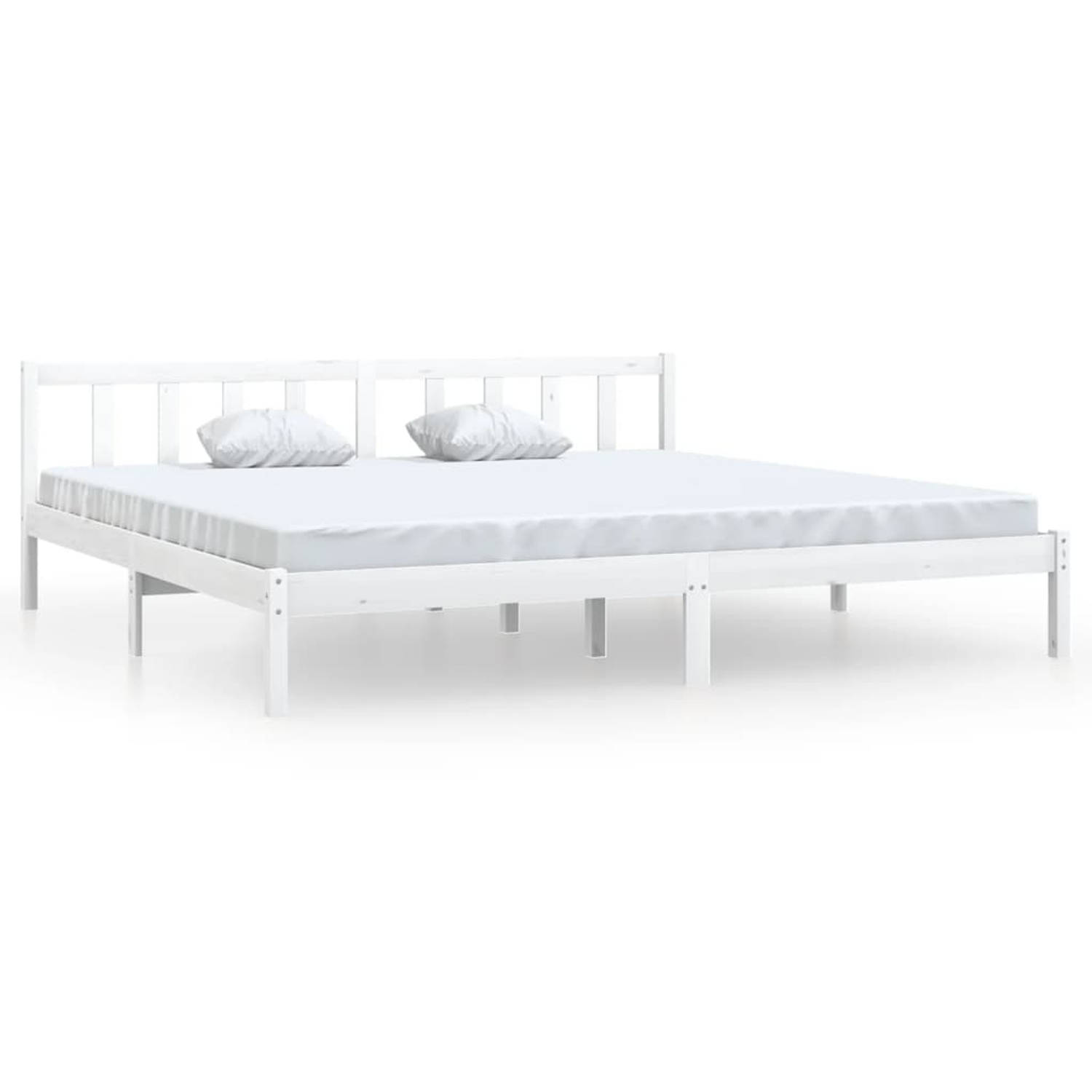 The Living Store Bedframe massief grenenhout wit 180x200 cm 6FT Super King - Bed