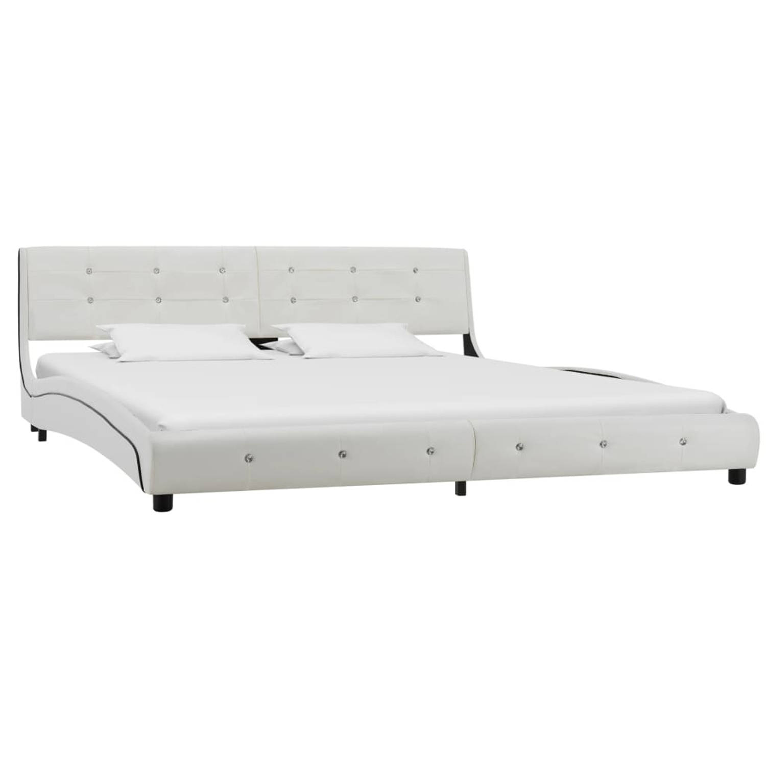 The Living Store Bed met matras kunstleer wit 180x200 cm - Bed - Bedden - Tweepersoonsbed - Tweepersoonsbedden - Slaapmeubel - Slaapmeubels - Gestoffeerd Bed - Gestoffeerde Bedden