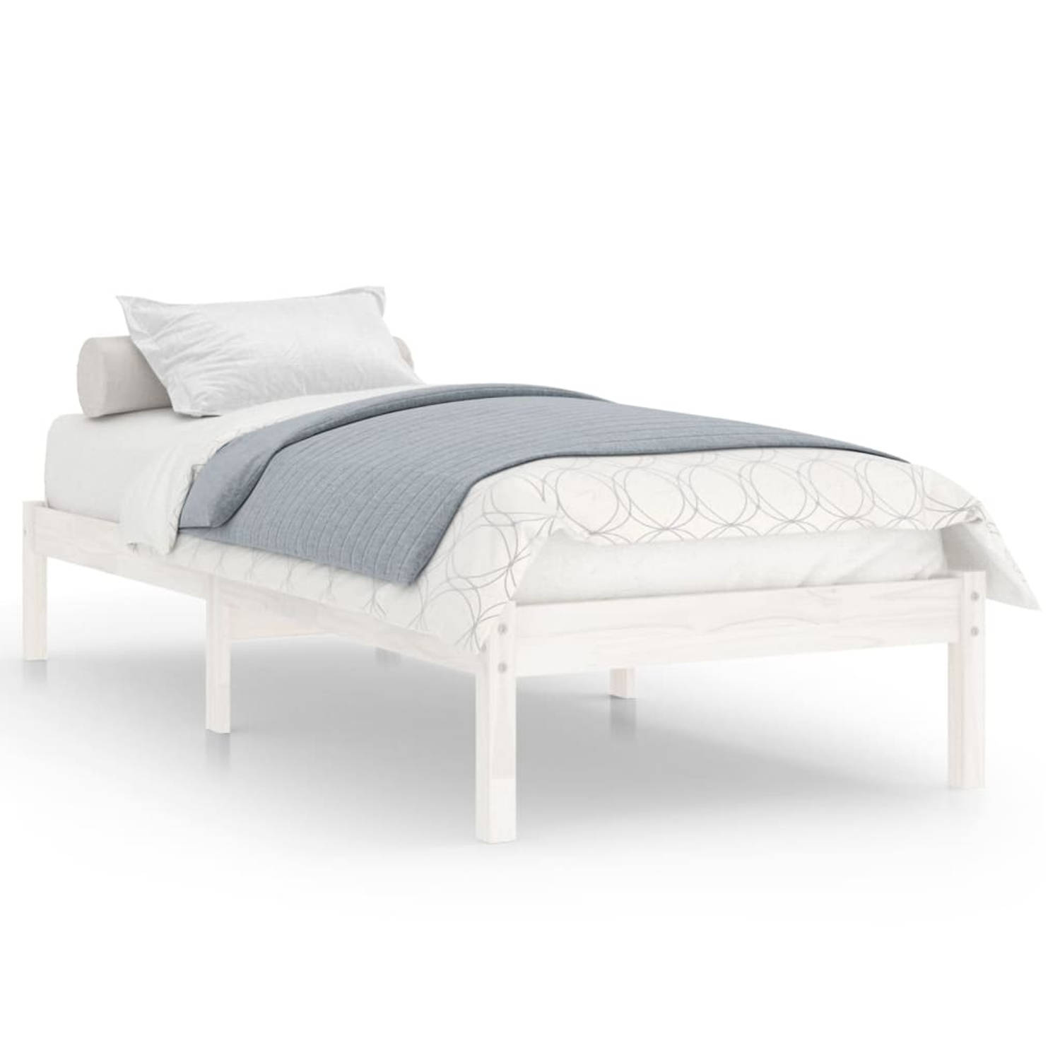 The Living Store Bedframe massief grenenhout wit 90x200 cm - Bed