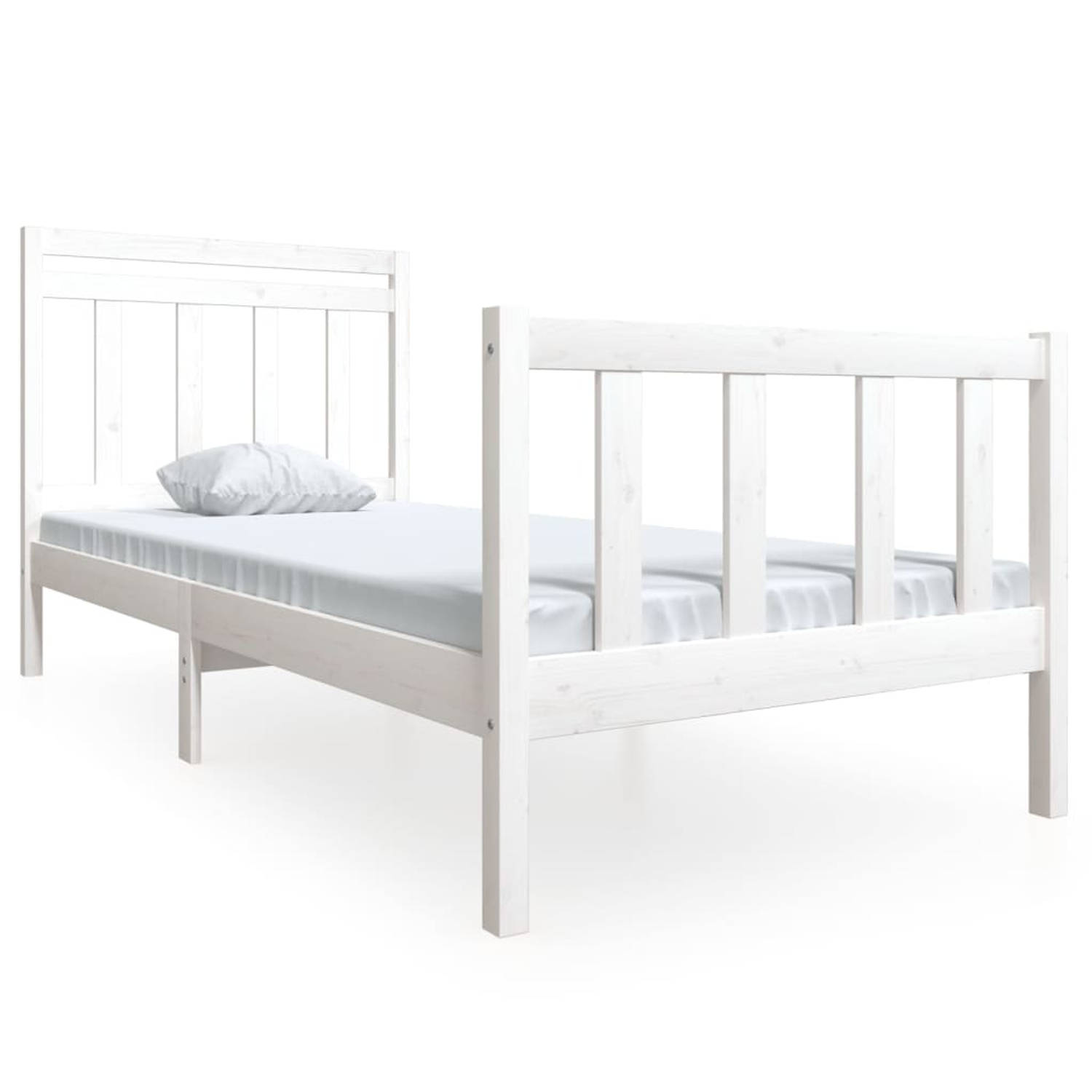 The Living Store Bedframe massief hout wit 90x190 cm 3FT6 Single - Bedframe - Bedframes - Eenpersoonsbed - Bed - Bedombouw - Frame - Bed Frame - Ledikant - Bedframe Met Hoofdeinde