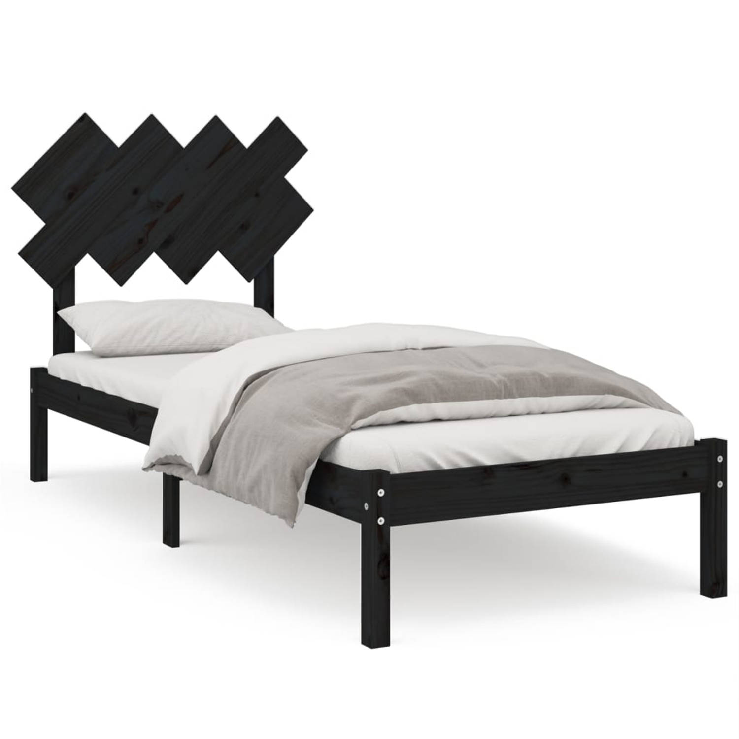 The Living Store Bedframe massief hout zwart 90x200 cm - Bedframe - Bedframes - Bed - Bedbodem - Ledikant - Bed Frame - Massief Houten Bedframe - Slaapmeubel - Eenpersoonsbed - Bed