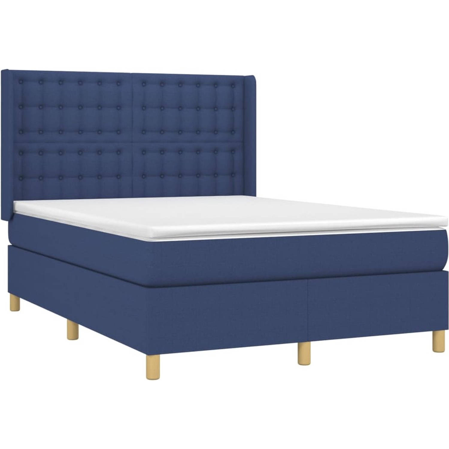 The Living Store Boxspringbed - Comfort - Bed - 203 x 147 x 118/128 cm - Blauw