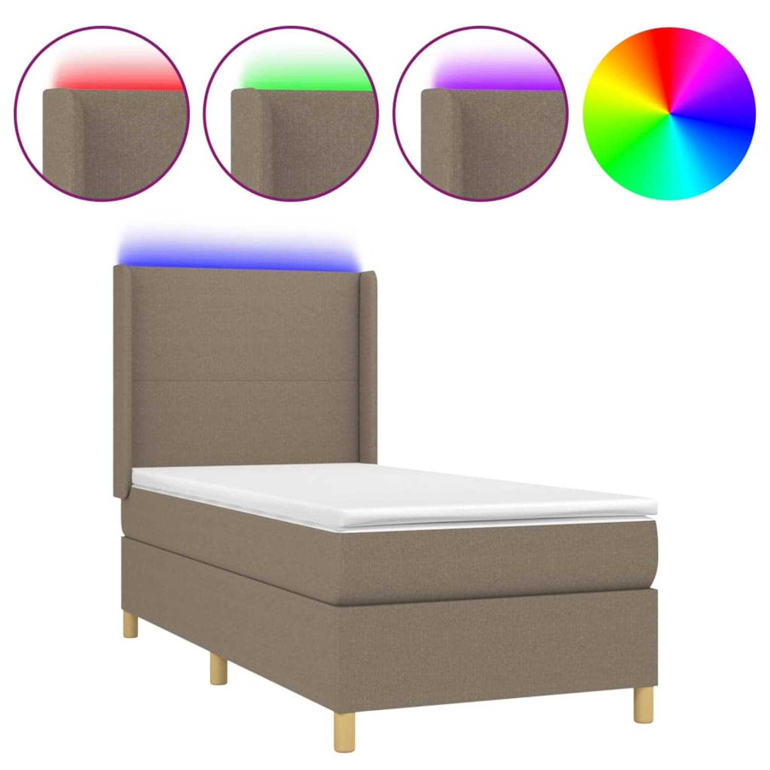 The Living Store Boxspring Bed - LED - Pocketvering - Huidvriendelijk - Taupe - 203 x 83 x 118/128 cm