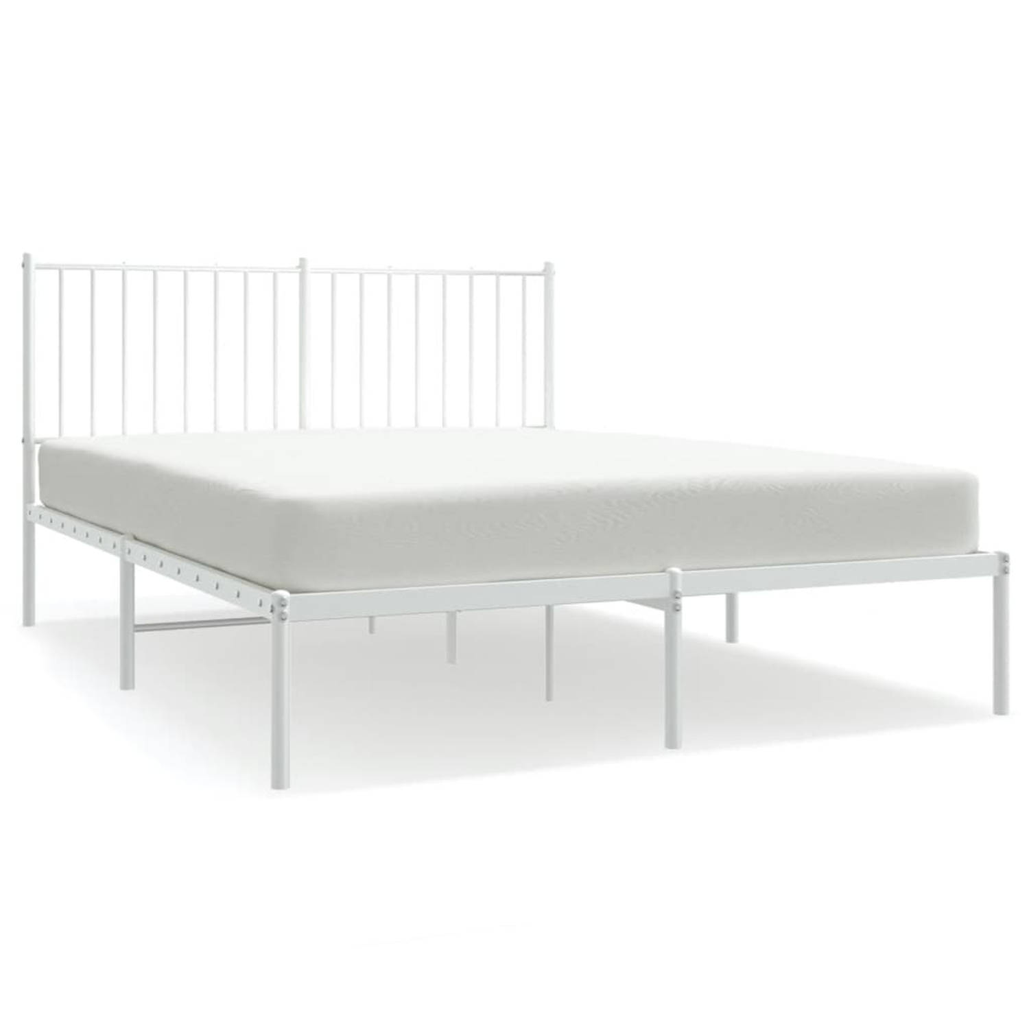 The Living Store Bedframe met hoofdbord metaal wit 135x190 cm - Bed