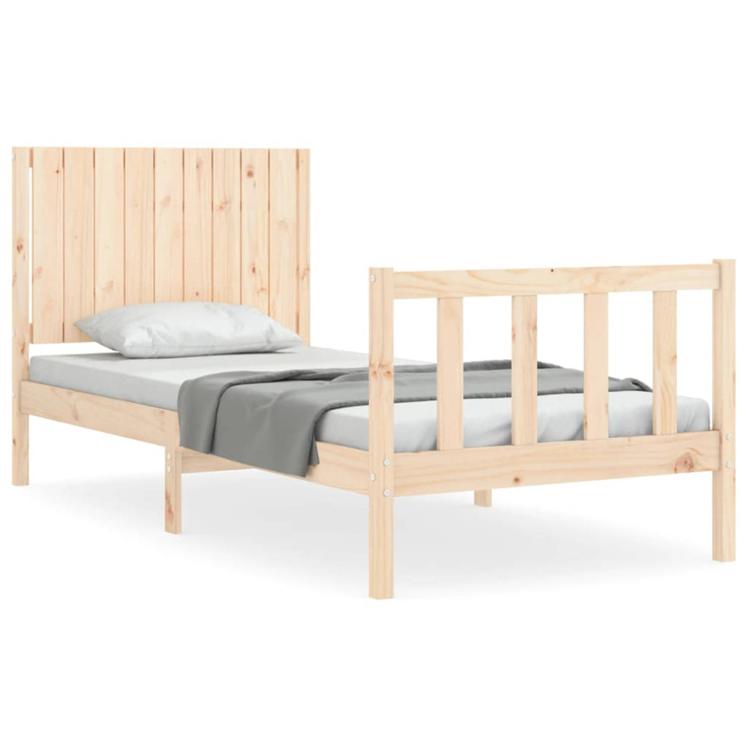 The Living Store Bedframe met hoofdbord massief hout 90x200 cm - Bedframe - Bedframes - Bed - Eenpersoonsbed - Slaapkamermeubel - Houten Bedframe - Houten Bed - Bedbodem - Massief