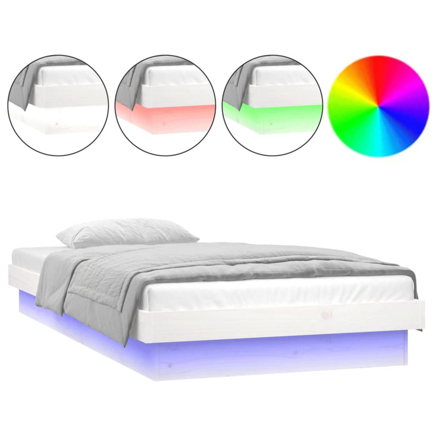 The Living Store Bedframe LED massief hout 90x200 cm - Bedframe - Bedframes - Eenpersoonsbed - Bed - Bedombouw - Ledikant - Houten Bedframe - Eenpersoonsbedden - Bedden - Bedombouw