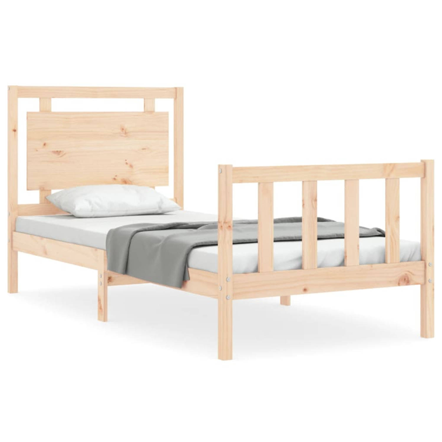 The Living Store Bedframe met hoofdbord massief hout 90x200 cm - Bedframe - Bedframes - Bed - Eenpersoonsbed - Slaapkamermeubel - Houten Bedframe - Houten Bed - Bedbodem - Massief