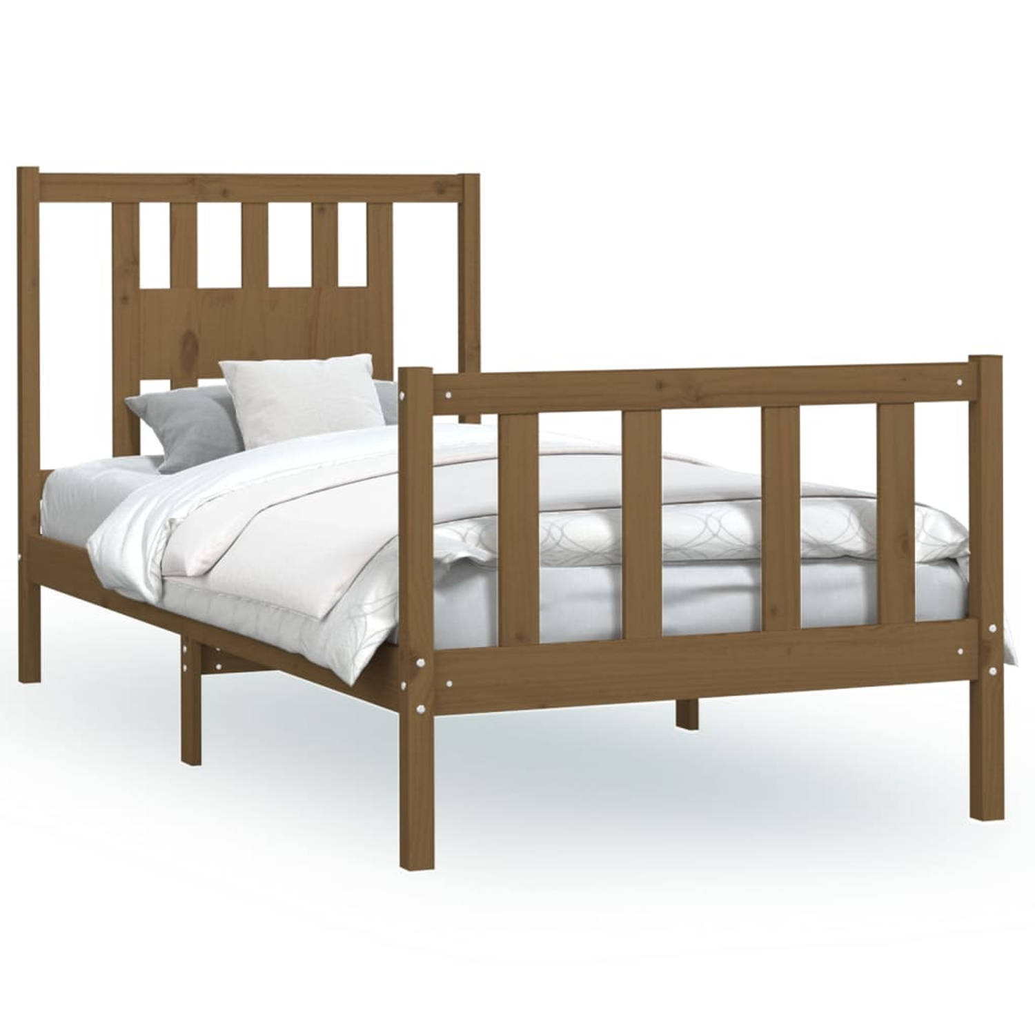 The Living Store Bedframe met hoofdbord massief hout honingbruin 90x200 cm - Bed
