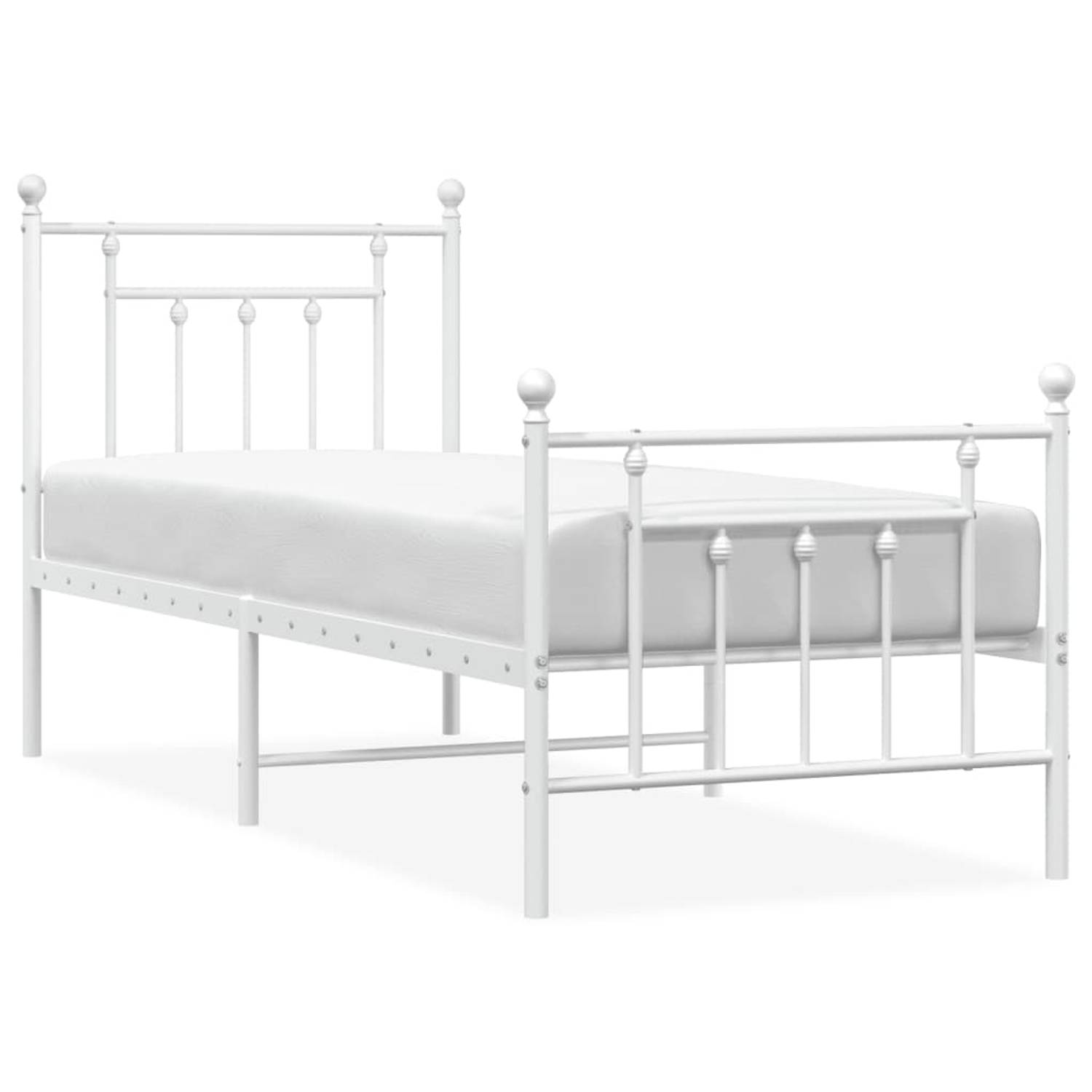 The Living Store Bedframe met hoofd- en voeteneinde metaal wit 75x190 cm - Bed