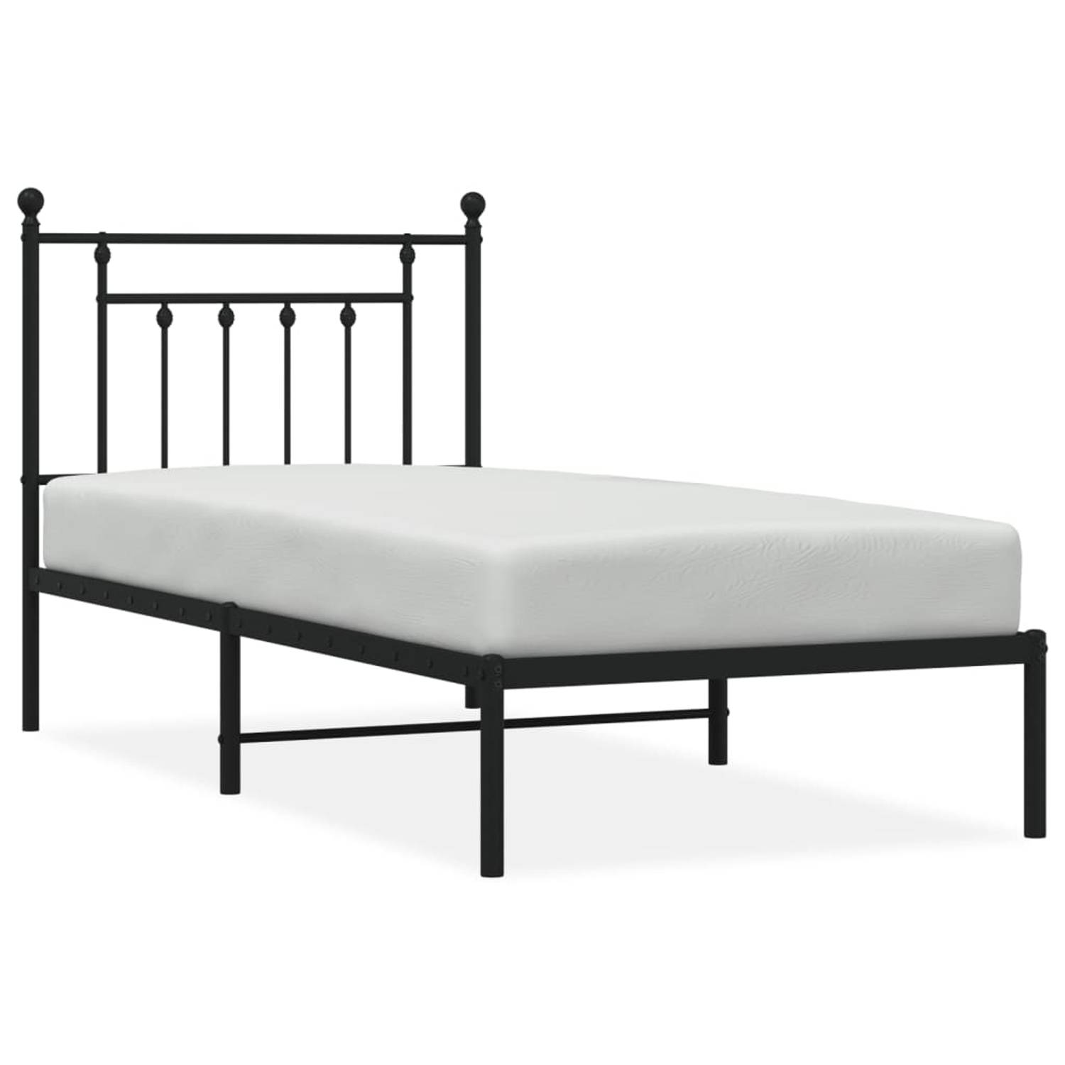 The Living Store Bedframe met hoofdbord metaal zwart 90x190 cm - Bed