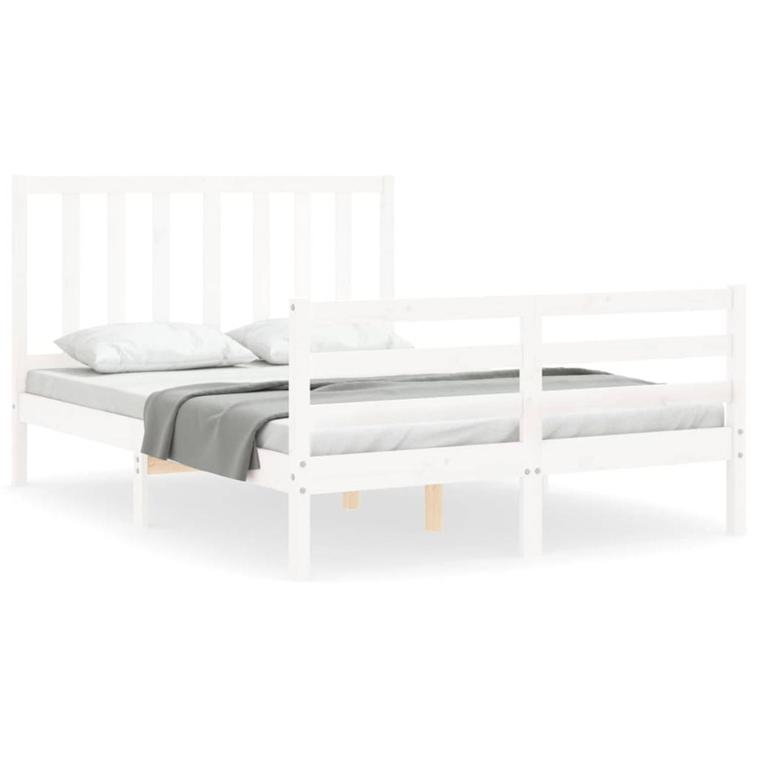 The Living Store Bedframe met hoofdbord massief hout wit 140x190 cm - Bedframe - Bedframes - Bed - Tweepersoonsbed - Slaapkamermeubel - Houten Bedframe - Houten Bed - Bedbodem - Ma
