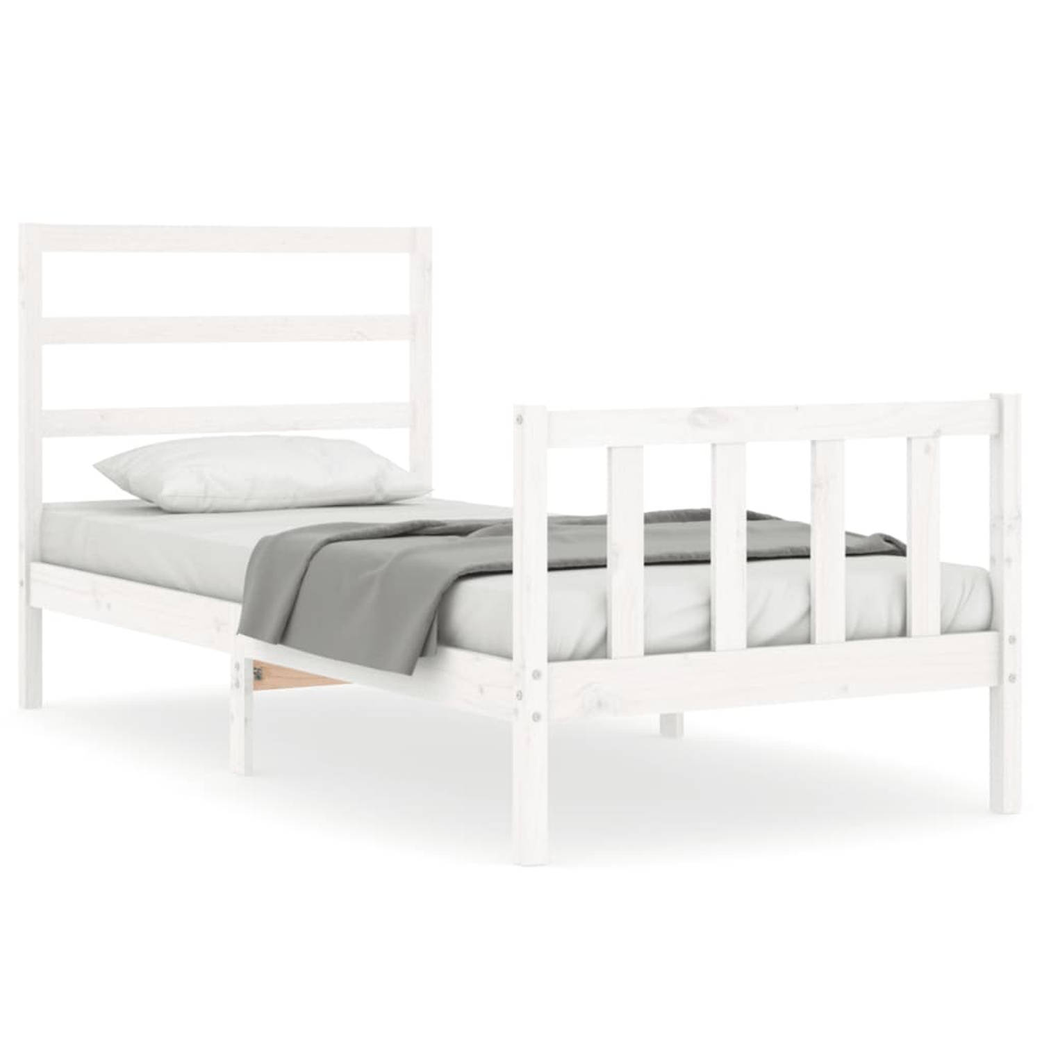 The Living Store Bedframe met hoofdbord massief hout wit 90x190 cm - Bedframe - Bedframes - Bed - Eenpersoonsbed - Slaapkamermeubel - Houten Bedframe - Houten Bed - Bedbodem - Mass