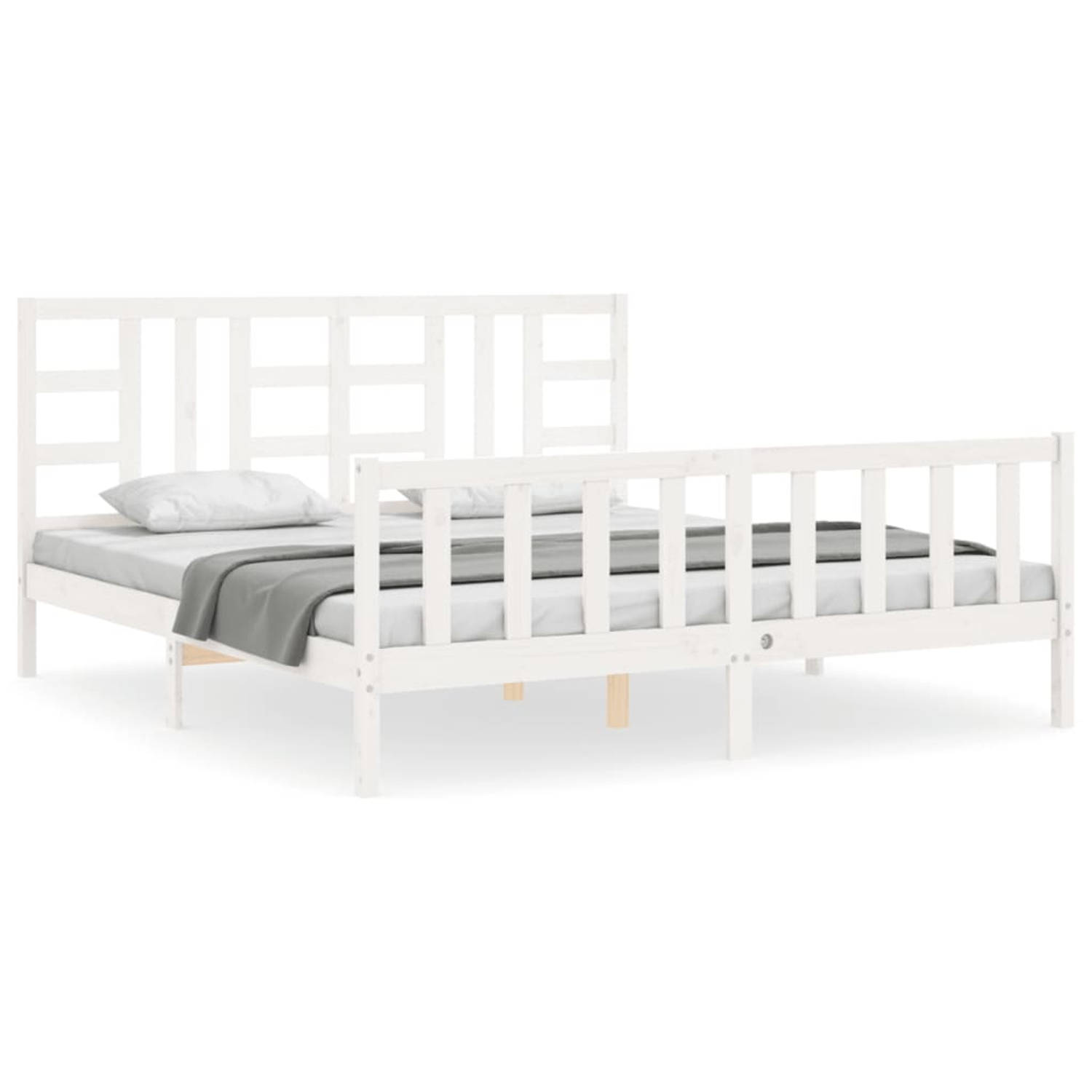 The Living Store Bedframe met hoofdbord massief hout wit 180x200 cm - Bedframe - Bedframes - Bed - Tweepersoonsbed - Slaapkamermeubel - Houten Bedframe - Houten Bed - Bedbodem - Ma