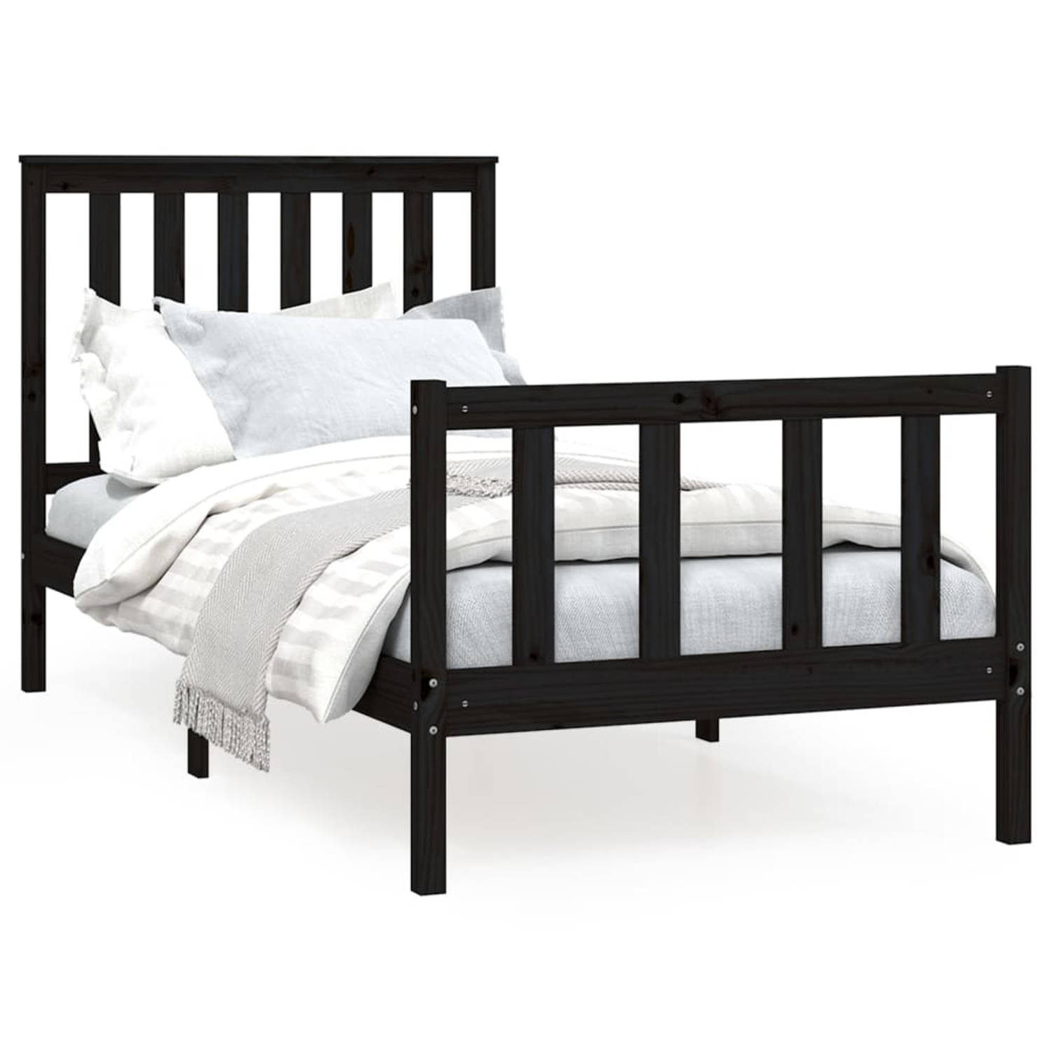 The Living Store Bedframe met hoofdbord massief grenenhout zwart 90x200 cm - Bedframe - Bedframes - Eenpersoonsbed - Bed - Bedombouw - Enkel Bed - Frame - Bed Frame - Ledikant - Ho
