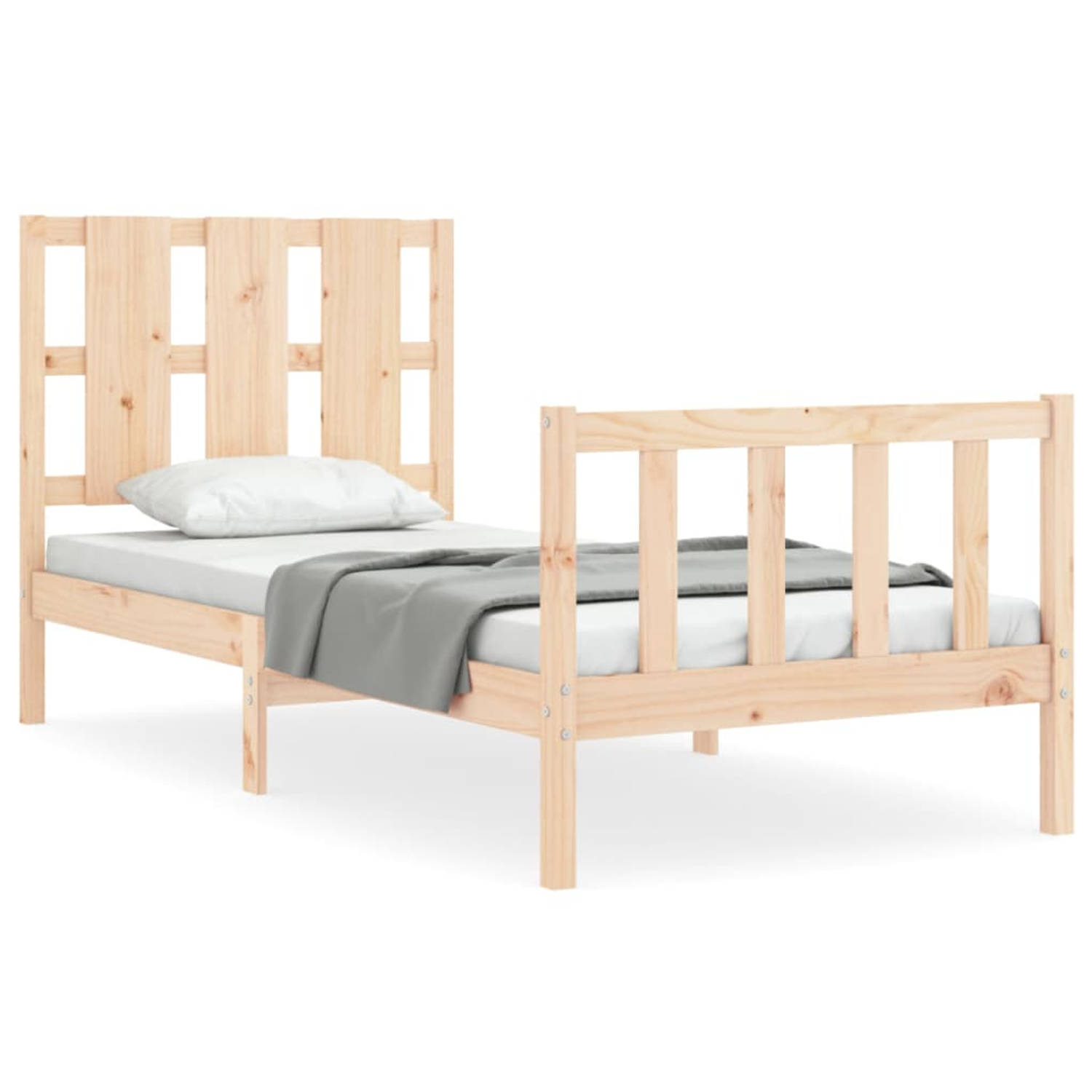 The Living Store Bedframe met hoofdbord massief hout 90x190 cm - Bedframe - Bedframes - Bed - Eenpersoonsbed - Slaapkamermeubel - Houten Bedframe - Houten Bed - Bedbodem - Massief