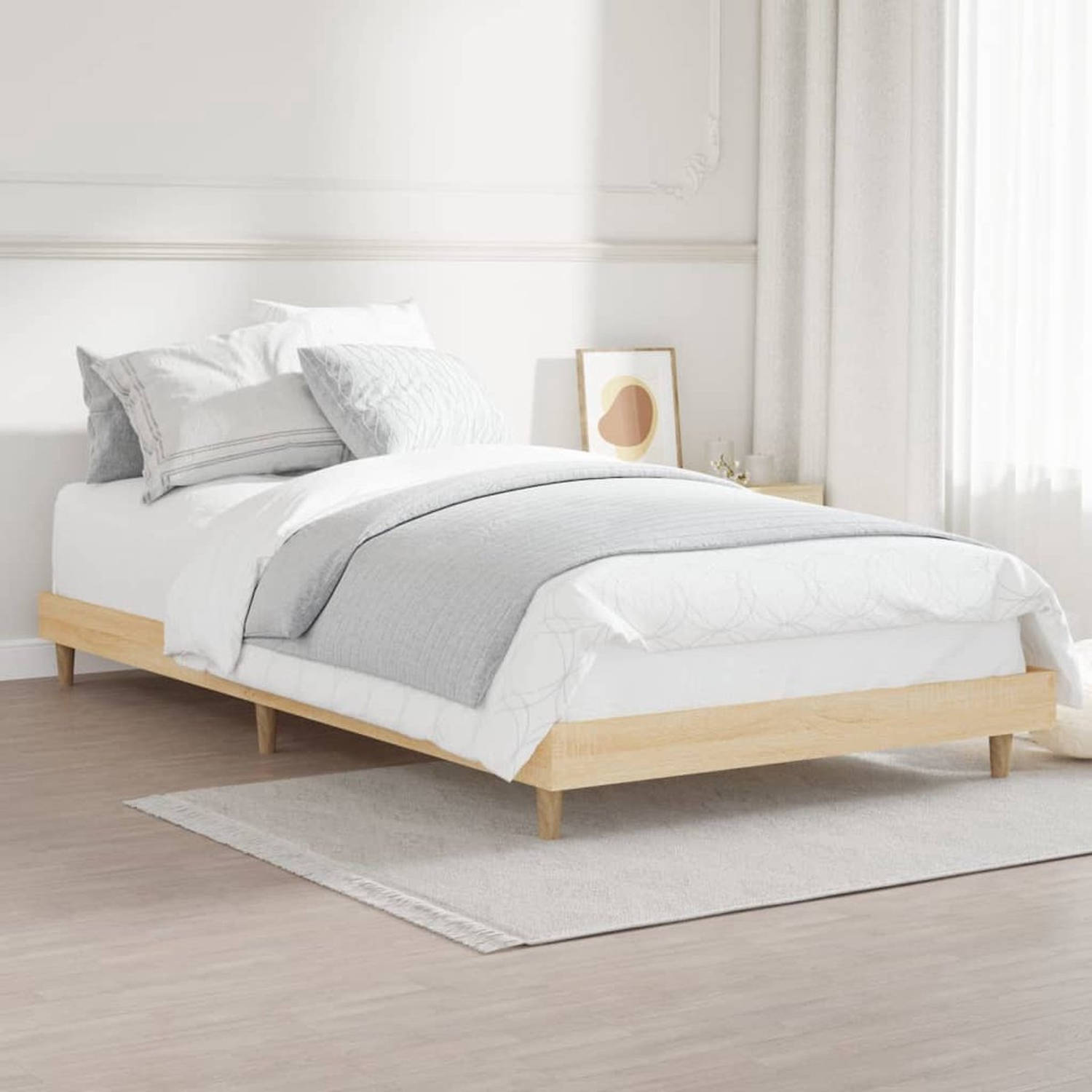 The Living Store Bedframe - Sonoma Eiken - 203x93x20 cm - Duurzaam hout - Stabiliteit en comfort