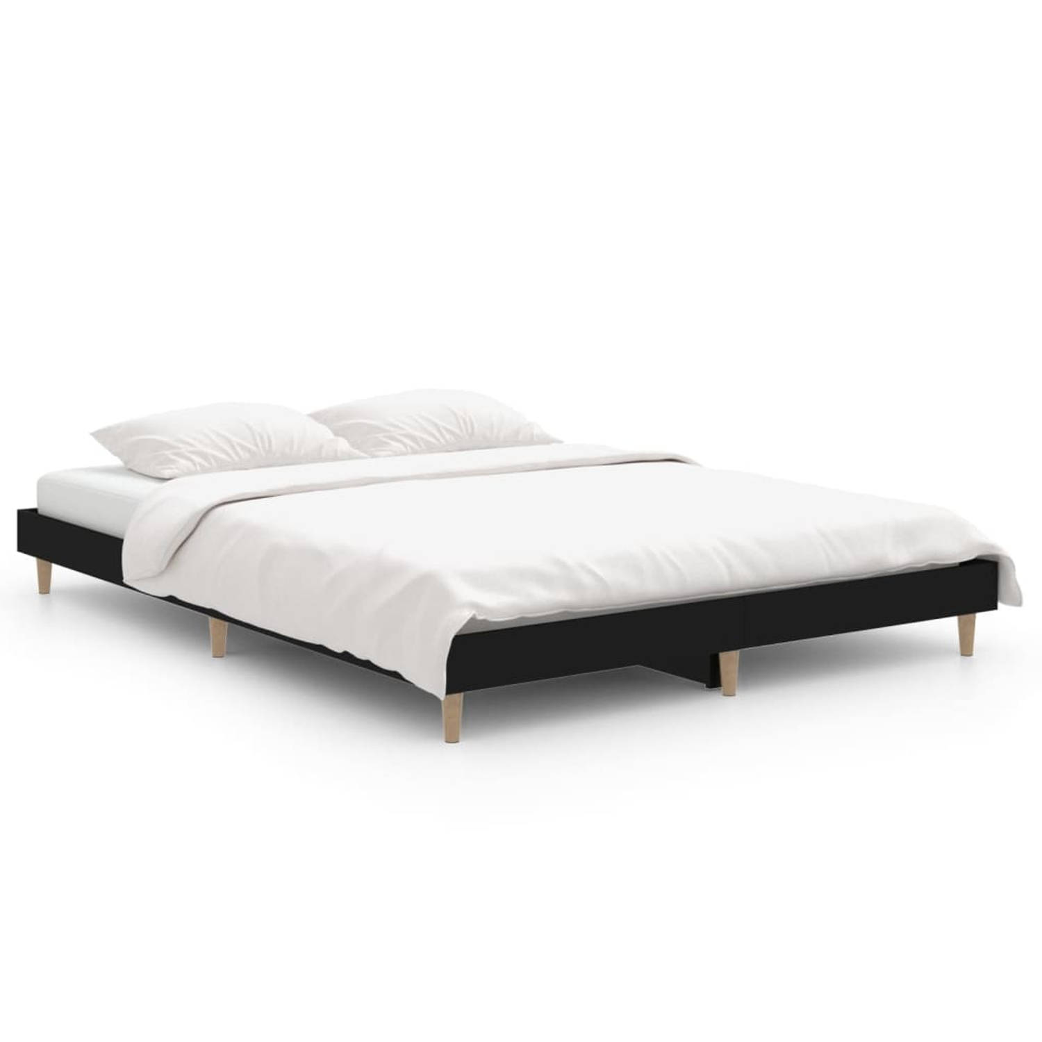 The Living Store Bedframe LED massief hout zwart 140x190 cm - Bed