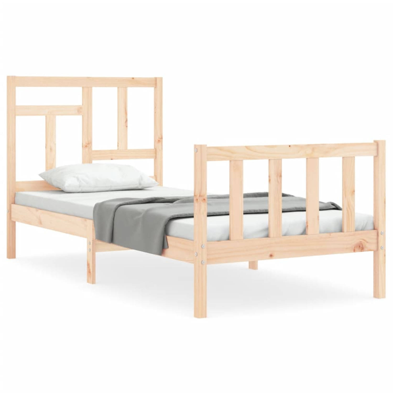 The Living Store Bedframe met hoofdbord massief hout 90x200 cm - Bedframe - Bedframes - Bed - Eenpersoonsbed - Slaapkamermeubel - Houten Bedframe - Houten Bed - Bedbodem - Massief