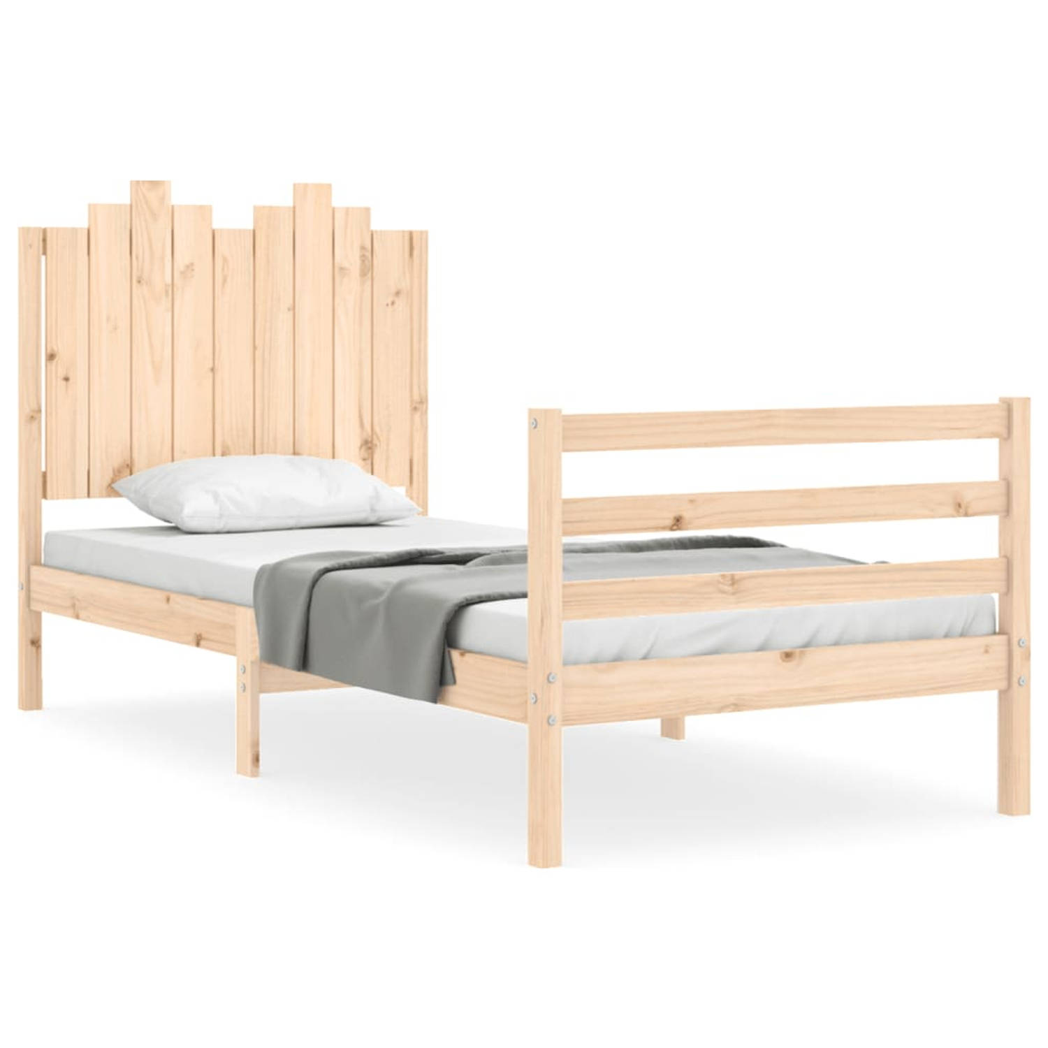 The Living Store Bedframe met hoofdbord massief hout 90x200 cm - Bedframe - Bedframes - Bed - Eenpersoonsbed - Slaapkamermeubel - Houten Bedframe - Houten Bed - Bedbodem - Massief