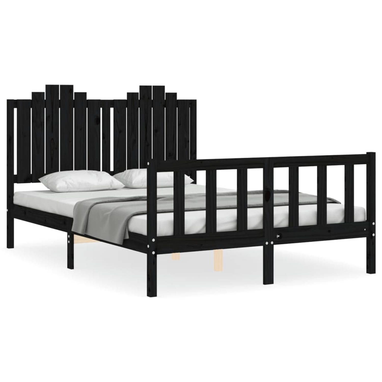 The Living Store Bedframe met hoofdbord massief hout zwart 140x190 cm - Bedframe - Bedframes - Bed - Tweepersoonsbed - Slaapkamermeubel - Houten Bedframe - Houten Bed - Bedbodem -