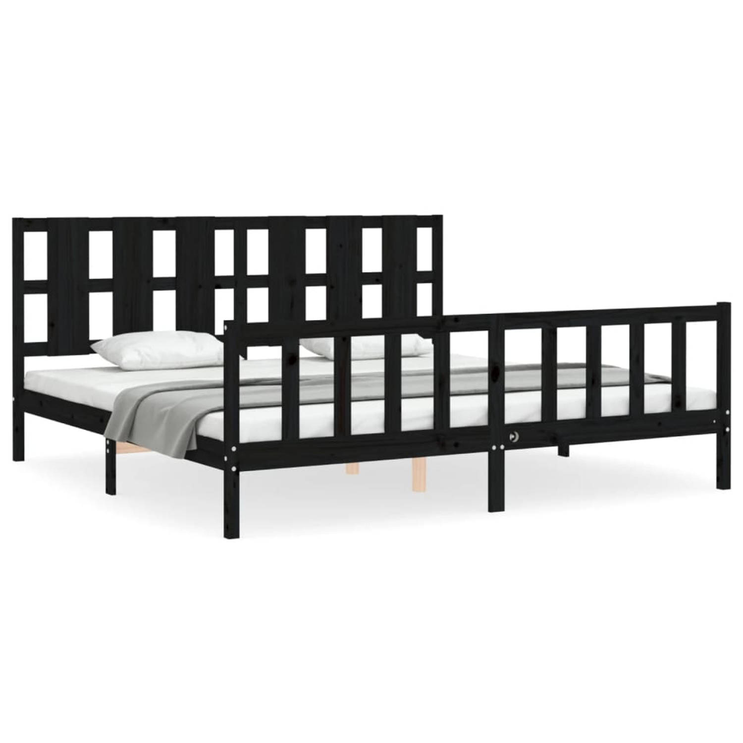 The Living Store Bedframe met hoofdbord massief hout zwart 180x200 cm - Bedframe - Bedframes - Bed - Tweepersoonsbed - Slaapkamermeubel - Houten Bedframe - Houten Bed - Bedbodem -