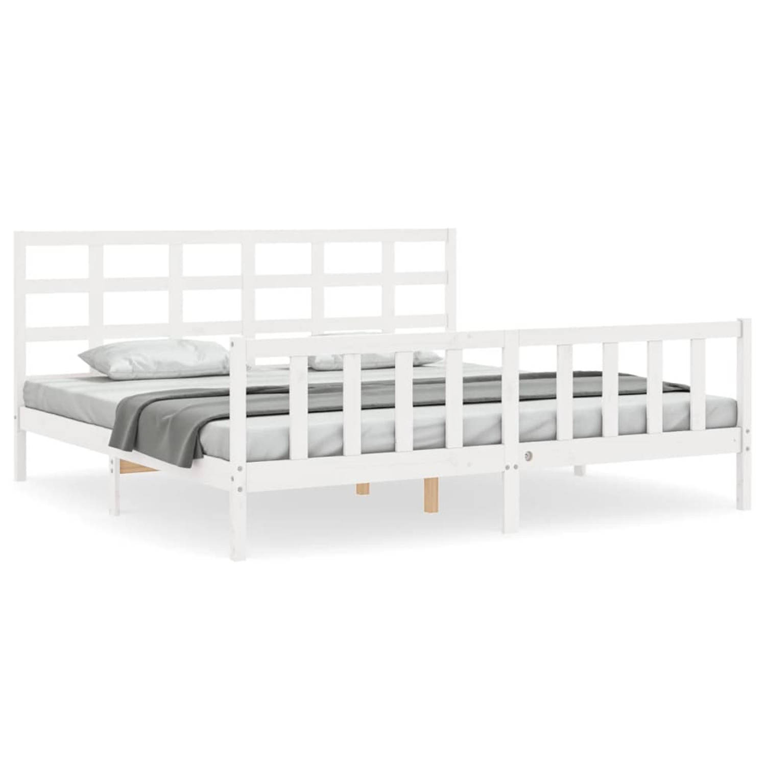 The Living Store Bedframe met hoofdbord massief hout wit 180x200 cm - Bedframe - Bedframes - Bed - Tweepersoonsbed - Slaapkamermeubel - Houten Bedframe - Houten Bed - Bedbodem - Ma