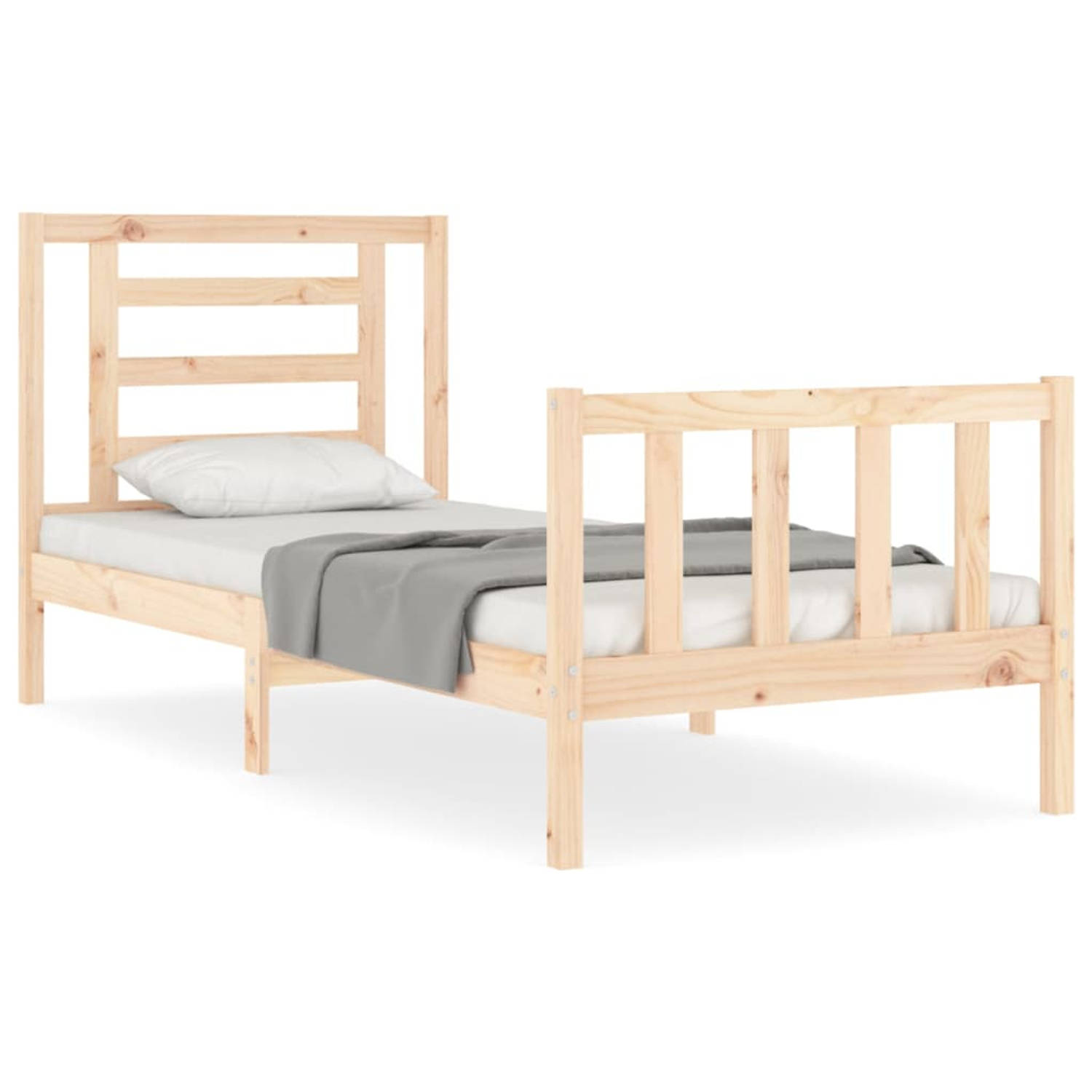 The Living Store Bedframe met hoofdbord massief hout 90x200 cm - Bedframe - Bedframes - Bed - Eenpersoonsbed - Slaapkamermeubel - Houten Bedframe - Houten Bed - Bedbodem - Massief