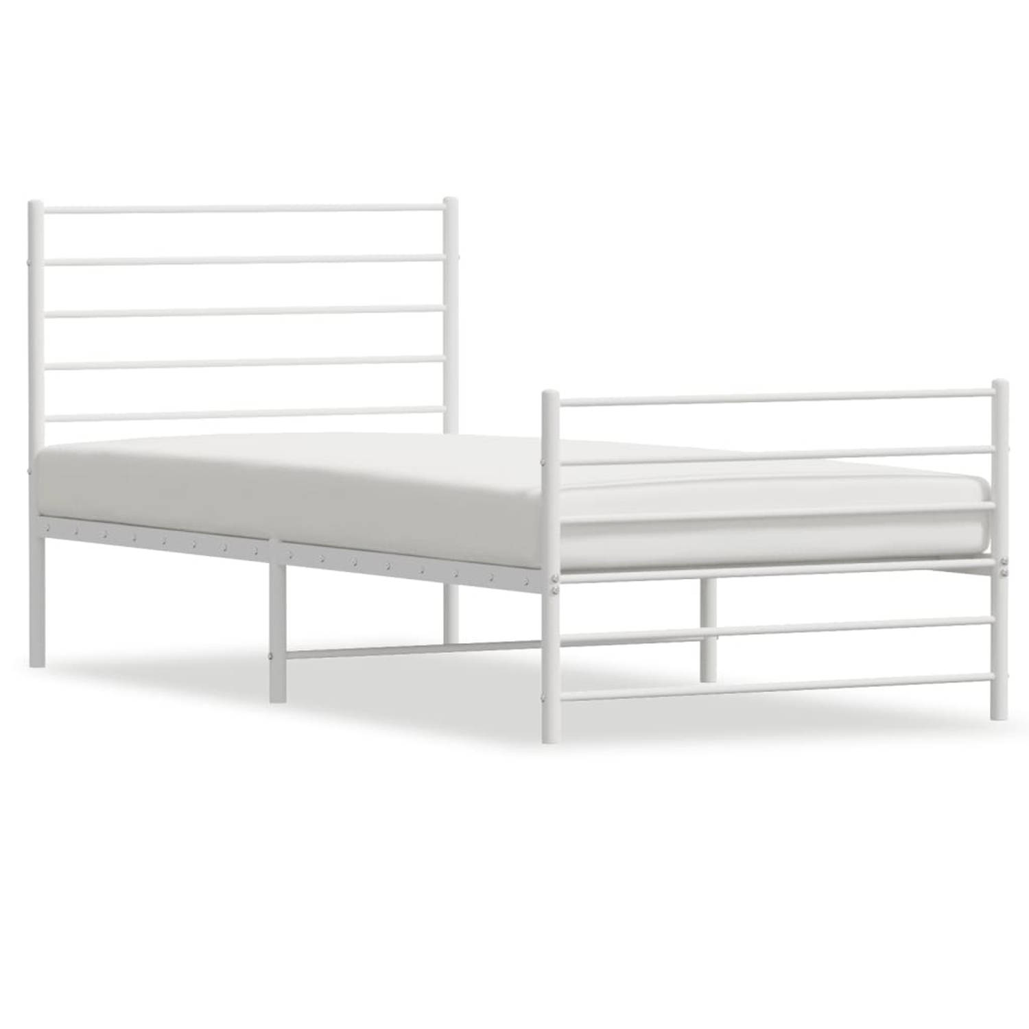 The Living Store Bedframe met hoofd- en voeteneinde metaal wit 90x200 cm - Bed