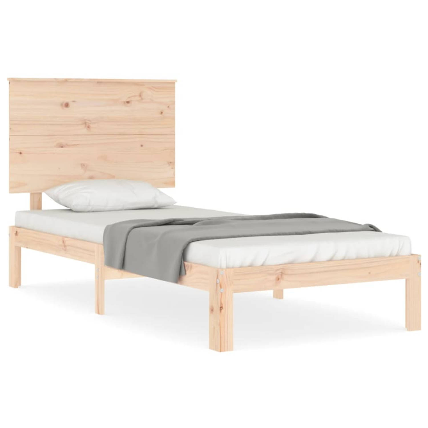 The Living Store Bedframe met hoofdbord massief hout 90x200 cm - Bedframe - Bedframes - Bed - Eenpersoonsbed - Slaapkamermeubel - Houten Bedframe - Houten Bed - Bedbodem - Massief