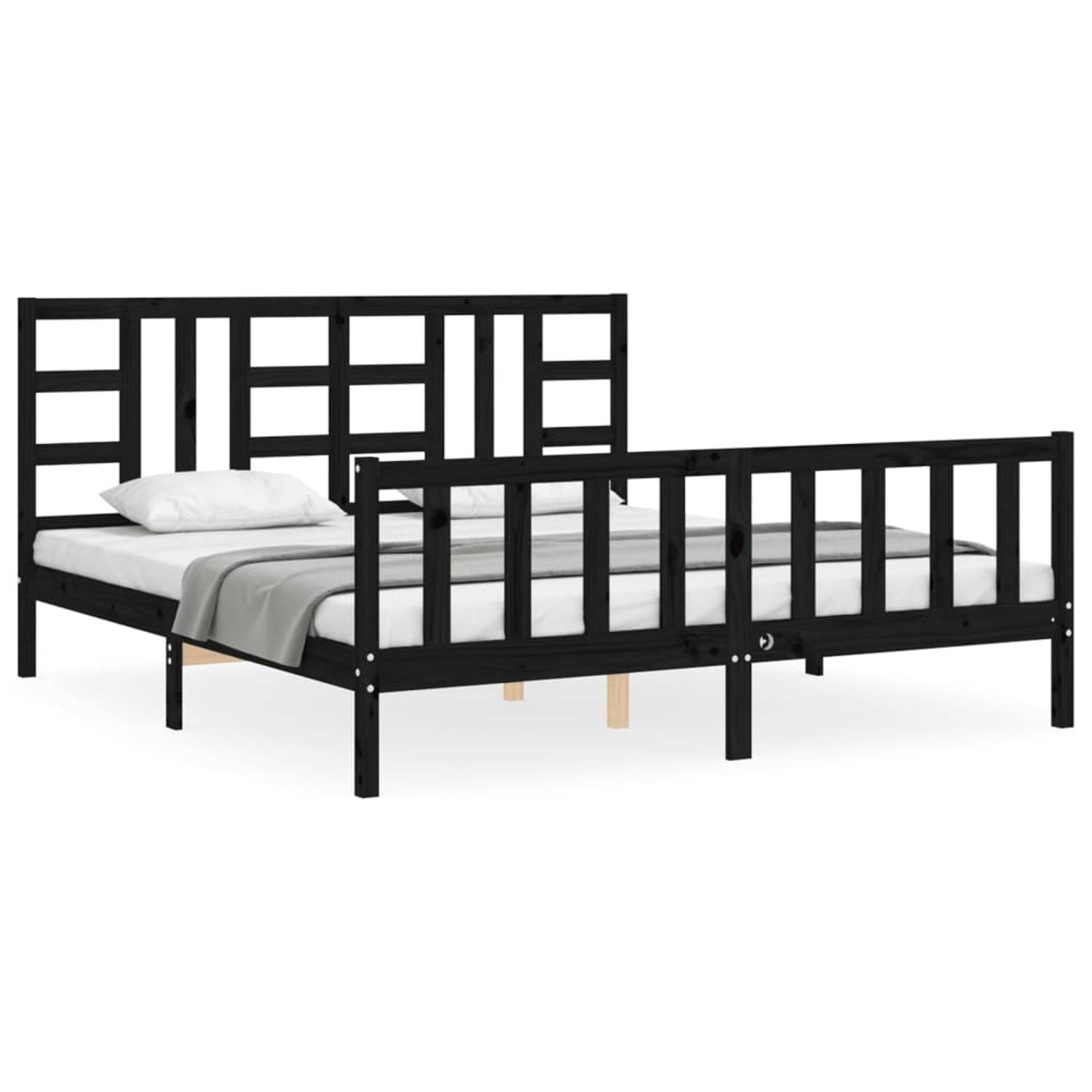 The Living Store Bedframe met hoofdbord massief hout zwart 180x200 cm - Bedframe - Bedframes - Bed - Tweepersoonsbed - Slaapkamermeubel - Houten Bedframe - Houten Bed - Bedbodem -