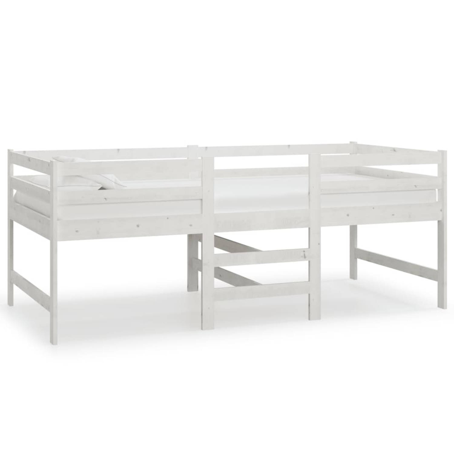 The Living Store Bedframe massief grenenhout wit 90x200 cm - Bedframe - Bedframes - Bed - Eenpersoonsbed - Halfhoogslaper - Hoogslaper - Bed Met Opbergruimte - Bed Ombouw - Bed Met