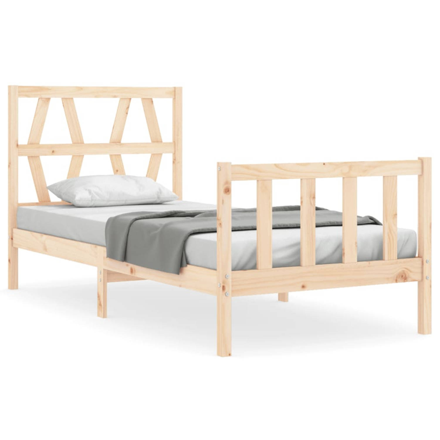 The Living Store Bedframe met hoofdbord massief hout 90x200 cm - Bedframe - Bedframes - Bed - Eenpersoonsbed - Slaapkamermeubel - Houten Bedframe - Houten Bed - Bedbodem - Massief