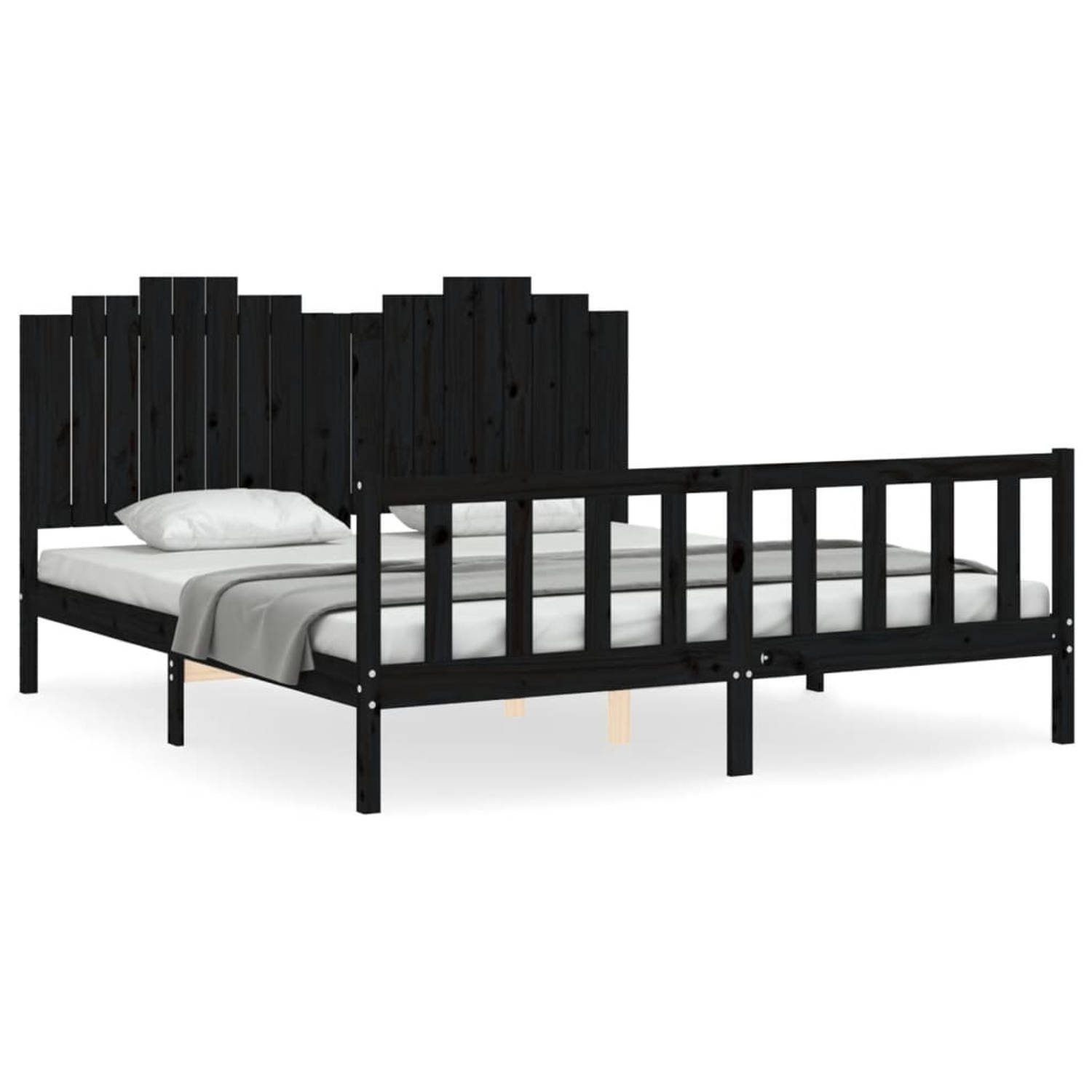 The Living Store Bedframe met hoofdbord massief hout zwart 180x200 cm - Bedframe - Bedframes - Bed - Tweepersoonsbed - Slaapkamermeubel - Houten Bedframe - Houten Bed - Bedbodem -