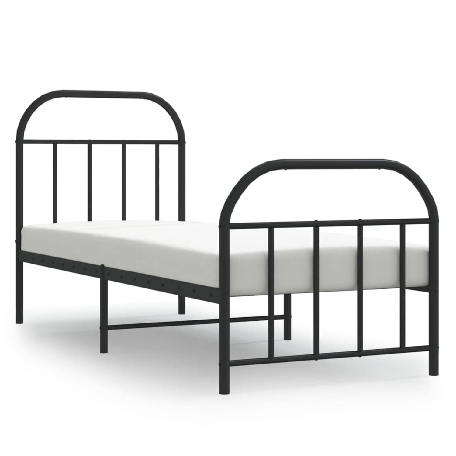 The Living Store Bedframe met hoofd- en voeteneinde metaal zwart 75x190 cm - Bed