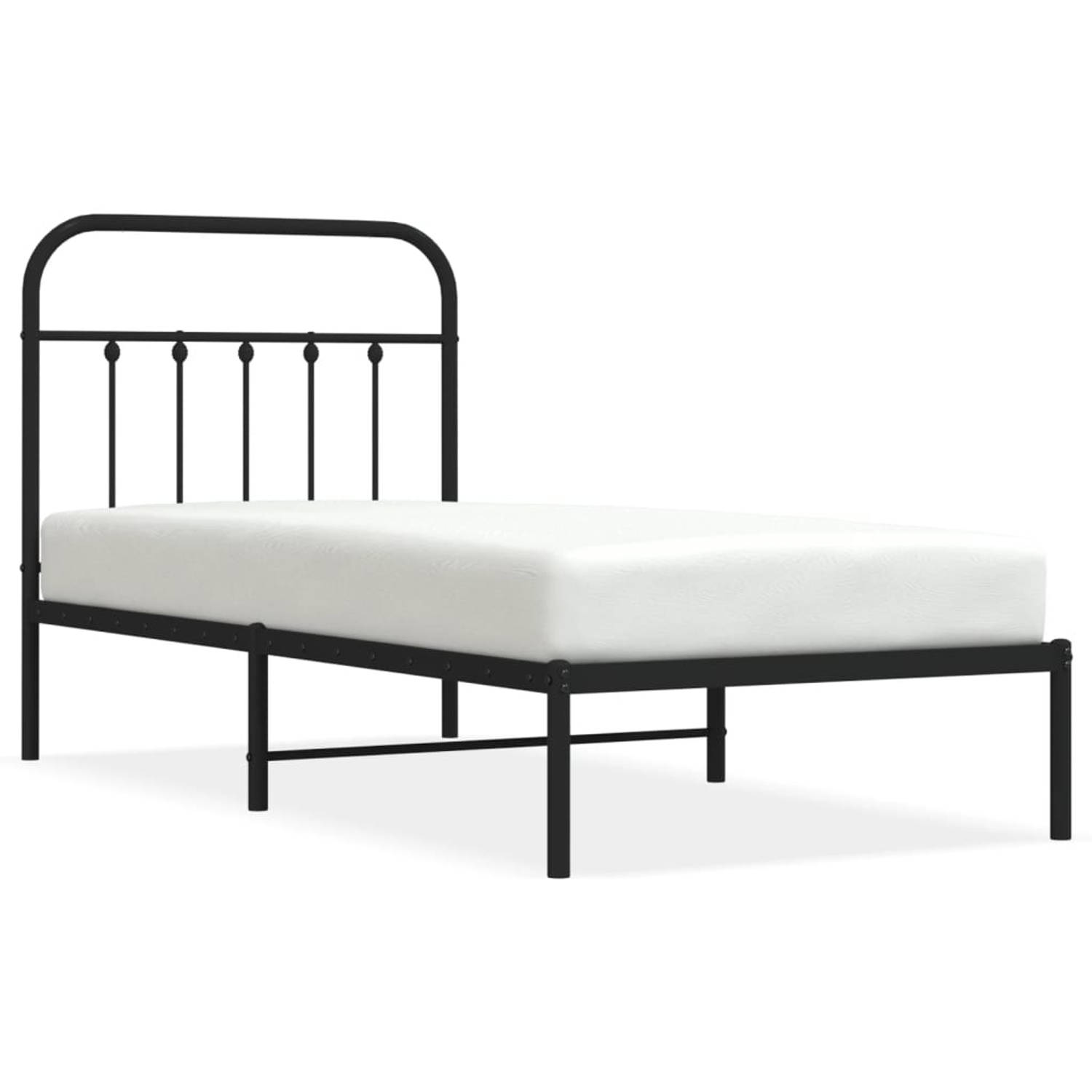 The Living Store Bedframe met hoofdbord metaal zwart 90x200 cm - Bed