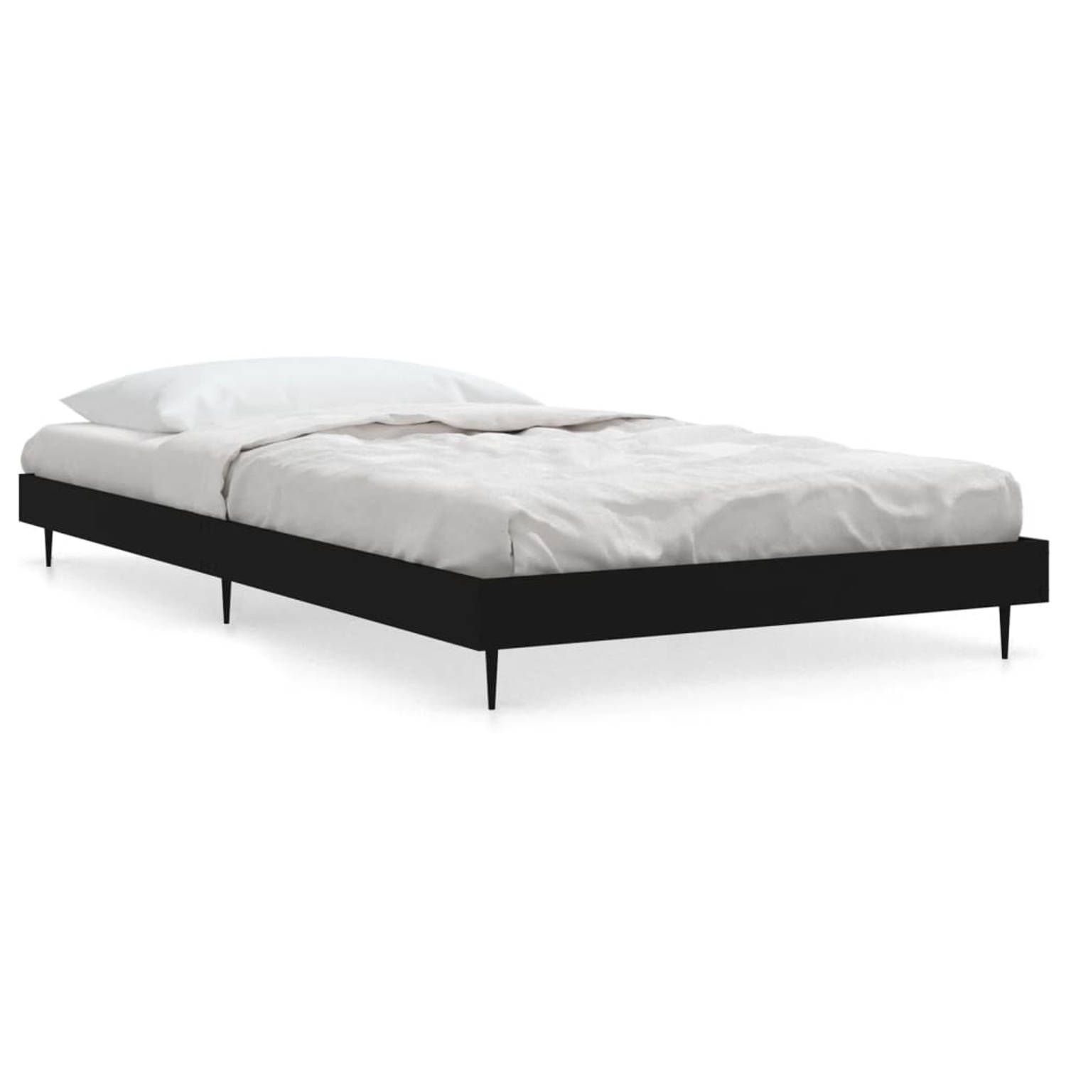 The Living Store Bedframe bewerkt hout zwart 90x200 cm - Bed