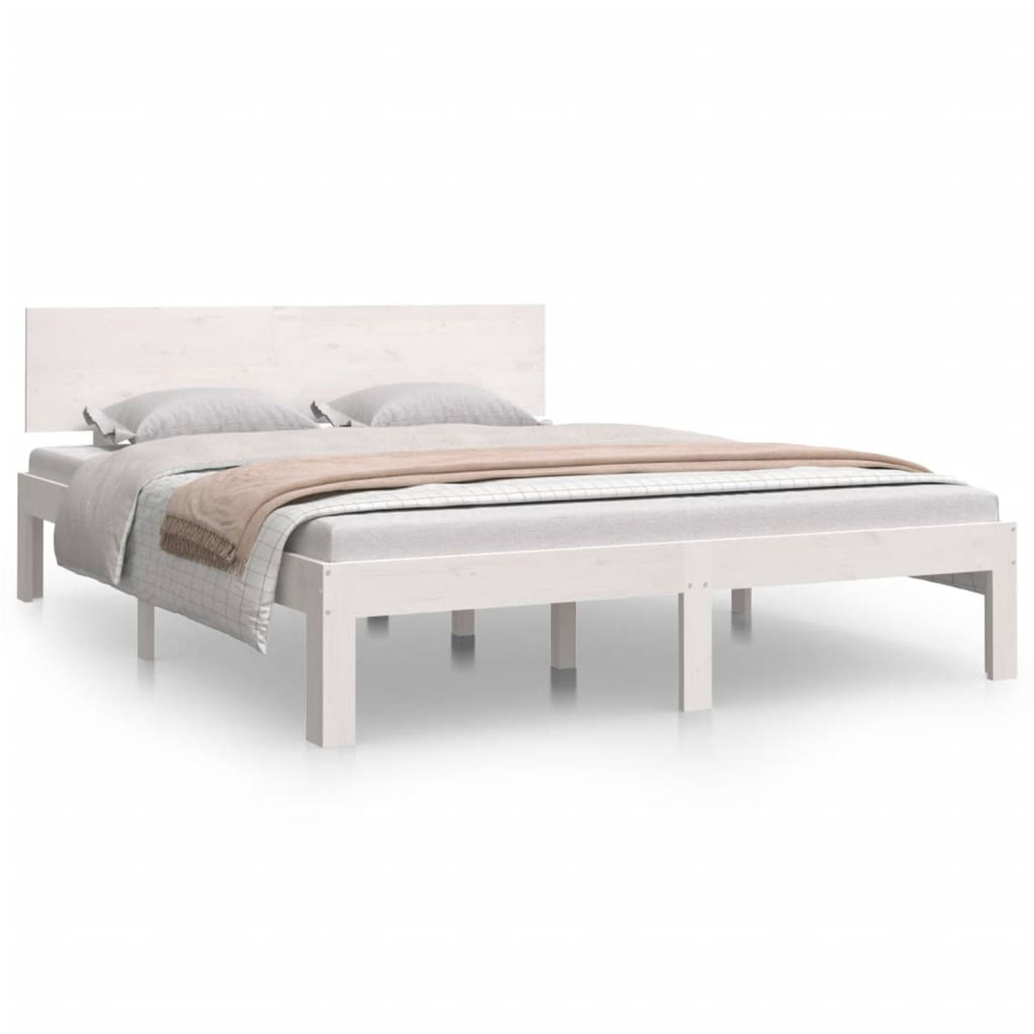 The Living Store Bedframe - Massief Grenenhout - 195.5 x 143.5 x 69.5 cm - Wit