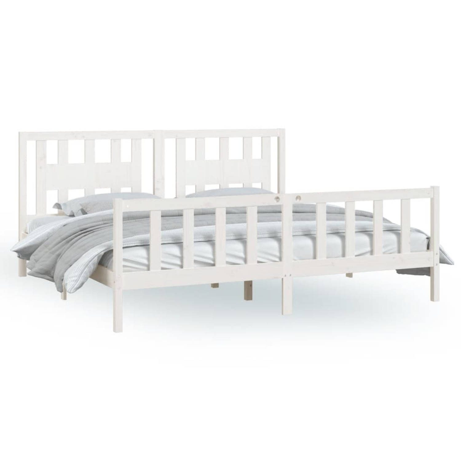 The Living Store Bedframe en hoofdbord grenenhout wit 180x200 cm 6FT Super King - Bed
