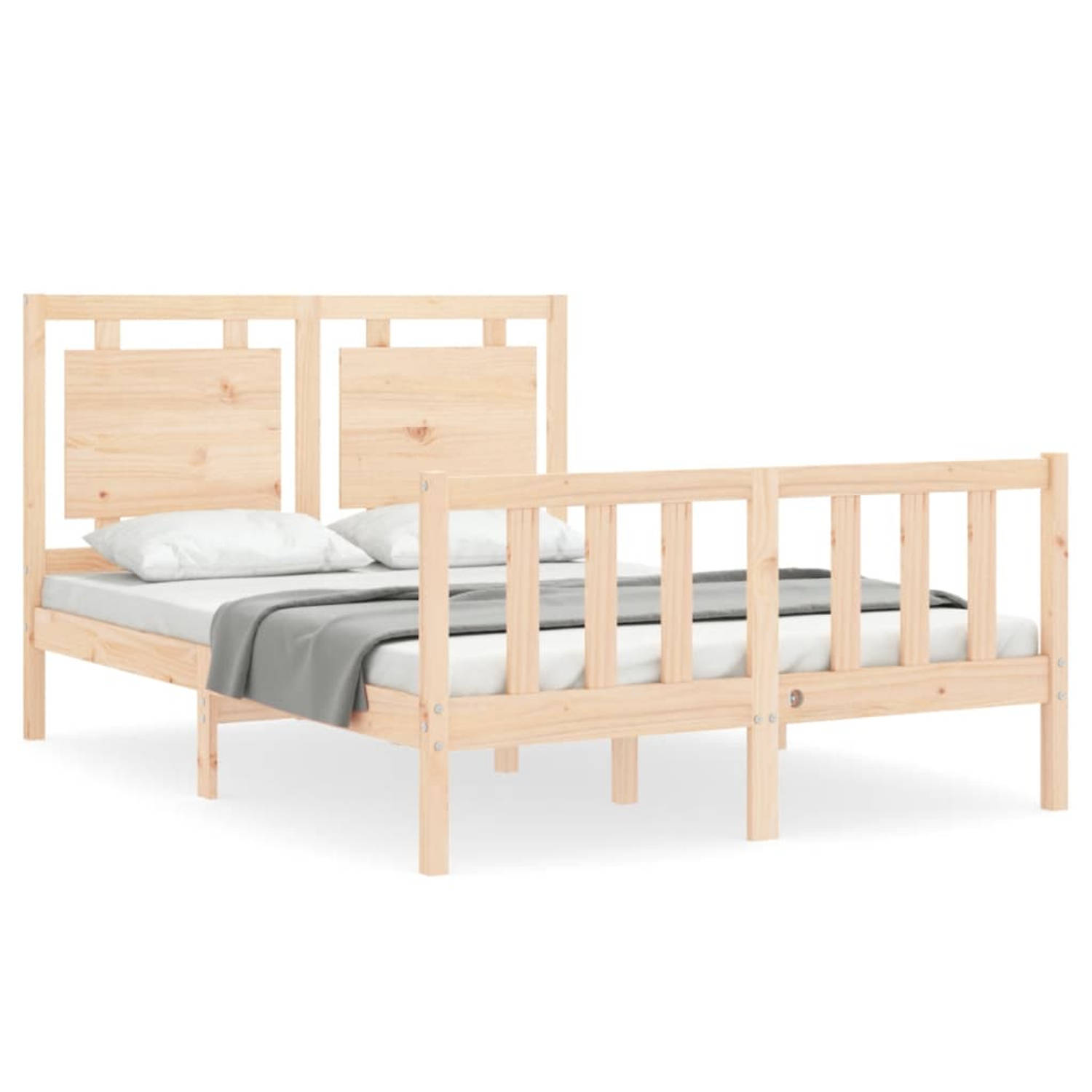 The Living Store Bedframe met hoofdbord massief hout 140x190 cm - Bedframe - Bedframes - Bed - Tweepersoonsbed - Slaapkamermeubel - Houten Bedframe - Houten Bed - Bedbodem - Massie