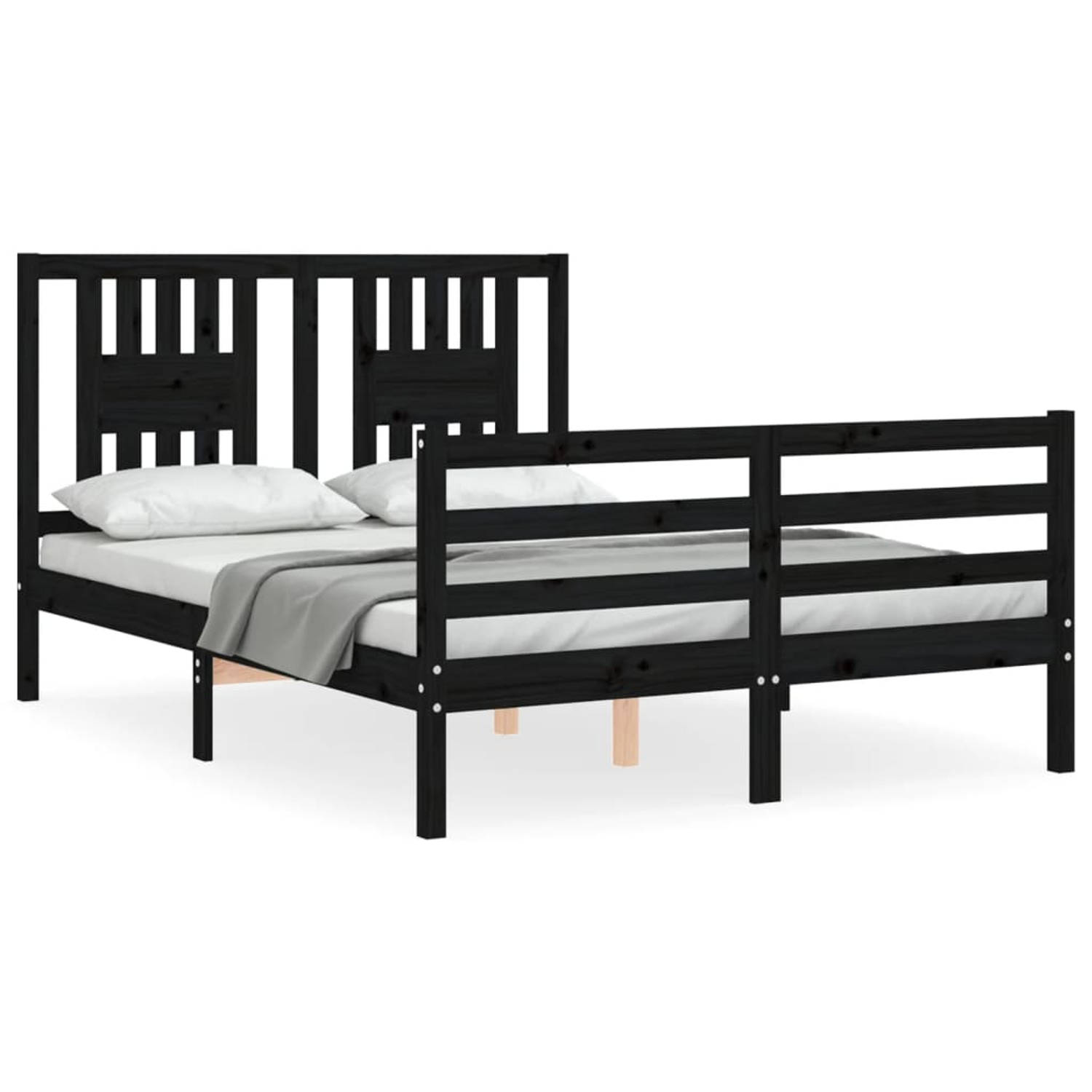 The Living Store Bedframe met hoofdbord massief hout zwart 140x190 cm - Bedframe - Bedframes - Bed - Tweepersoonsbed - Slaapkamermeubel - Houten Bedframe - Houten Bed - Bedbodem -