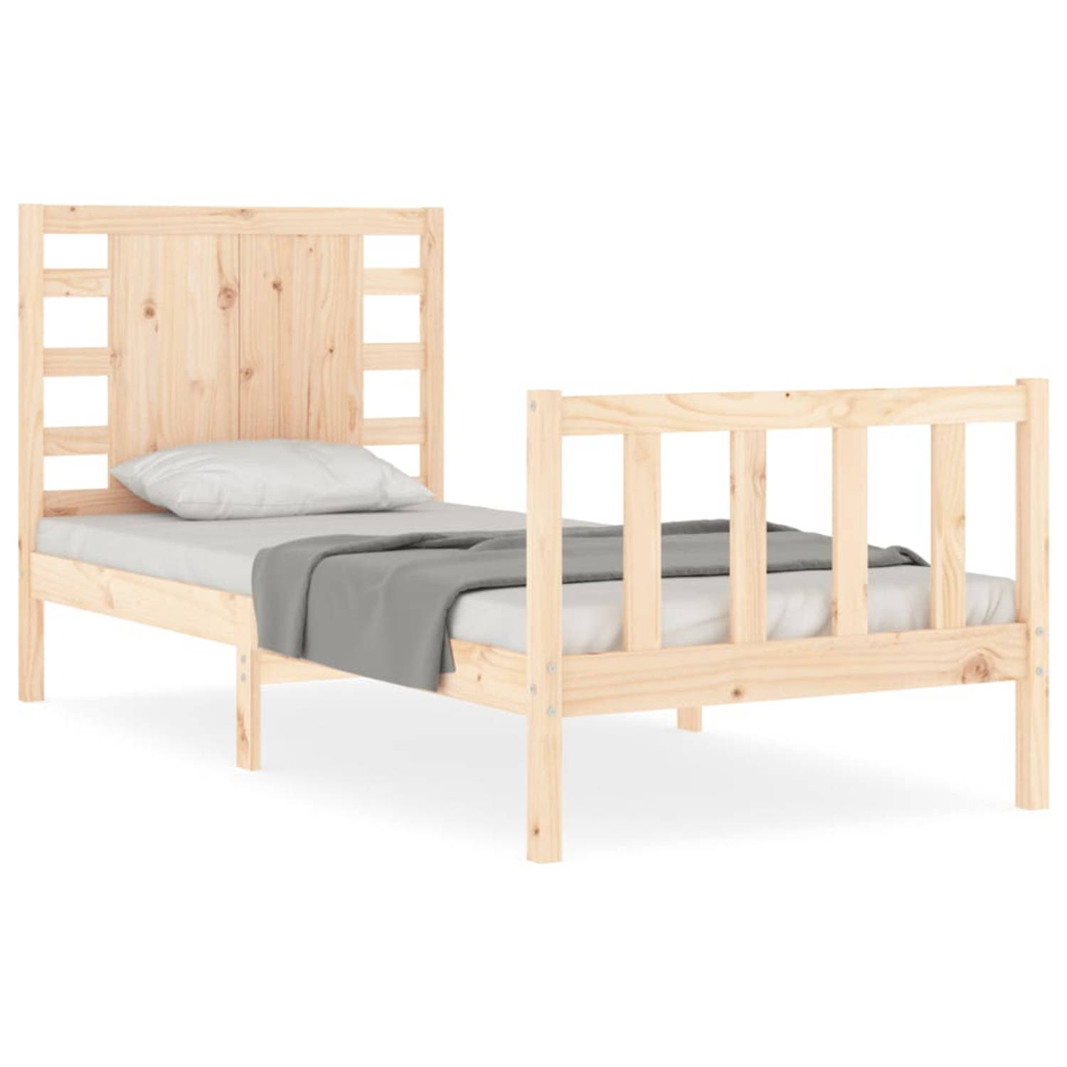 The Living Store Bedframe met hoofdbord massief hout 90x200 cm - Bedframe - Bedframes - Bed - Eenpersoonsbed - Slaapkamermeubel - Houten Bedframe - Houten Bed - Bedbodem - Massief