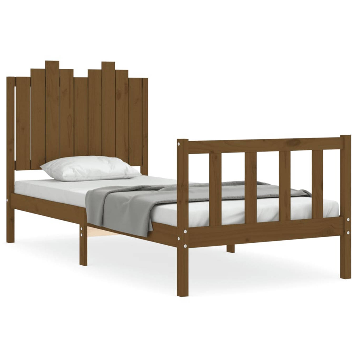 The Living Store Bedframe met hoofdbord massief hout honingbruin 90x200 cm - Bedframe - Bedframes - Bed - Eenpersoonsbed - Slaapkamermeubel - Houten Bedframe - Houten Bed - Bedbode