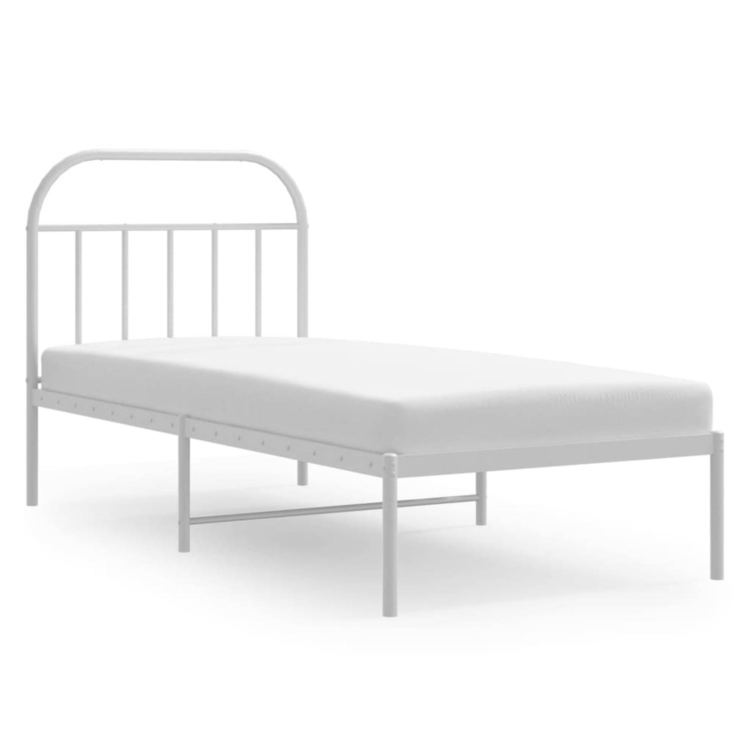 The Living Store Bedframe met hoofdbord metaal wit 90x200 cm - Bed