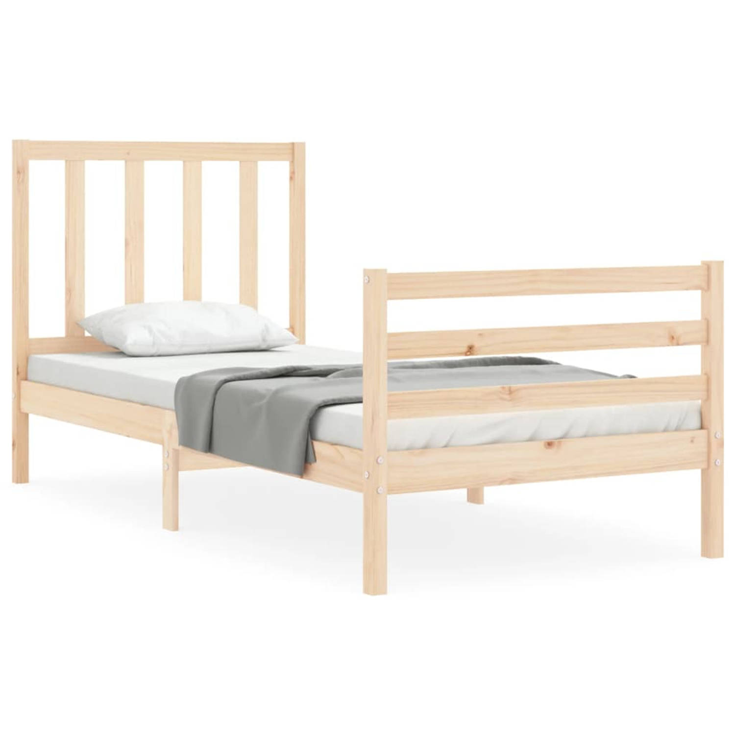 The Living Store Bedframe met hoofdbord massief hout 90x200 cm - Bedframe - Bedframes - Bed - Eenpersoonsbed - Slaapkamermeubel - Houten Bedframe - Houten Bed - Bedbodem - Massief