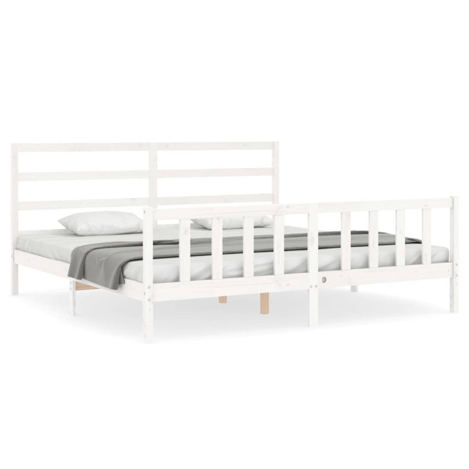 The Living Store Bedframe met hoofdbord massief hout wit 180x200 cm - Bedframe - Bedframes - Bed - Tweepersoonsbed - Slaapkamermeubel - Houten Bedframe - Houten Bed - Bedbodem - Ma